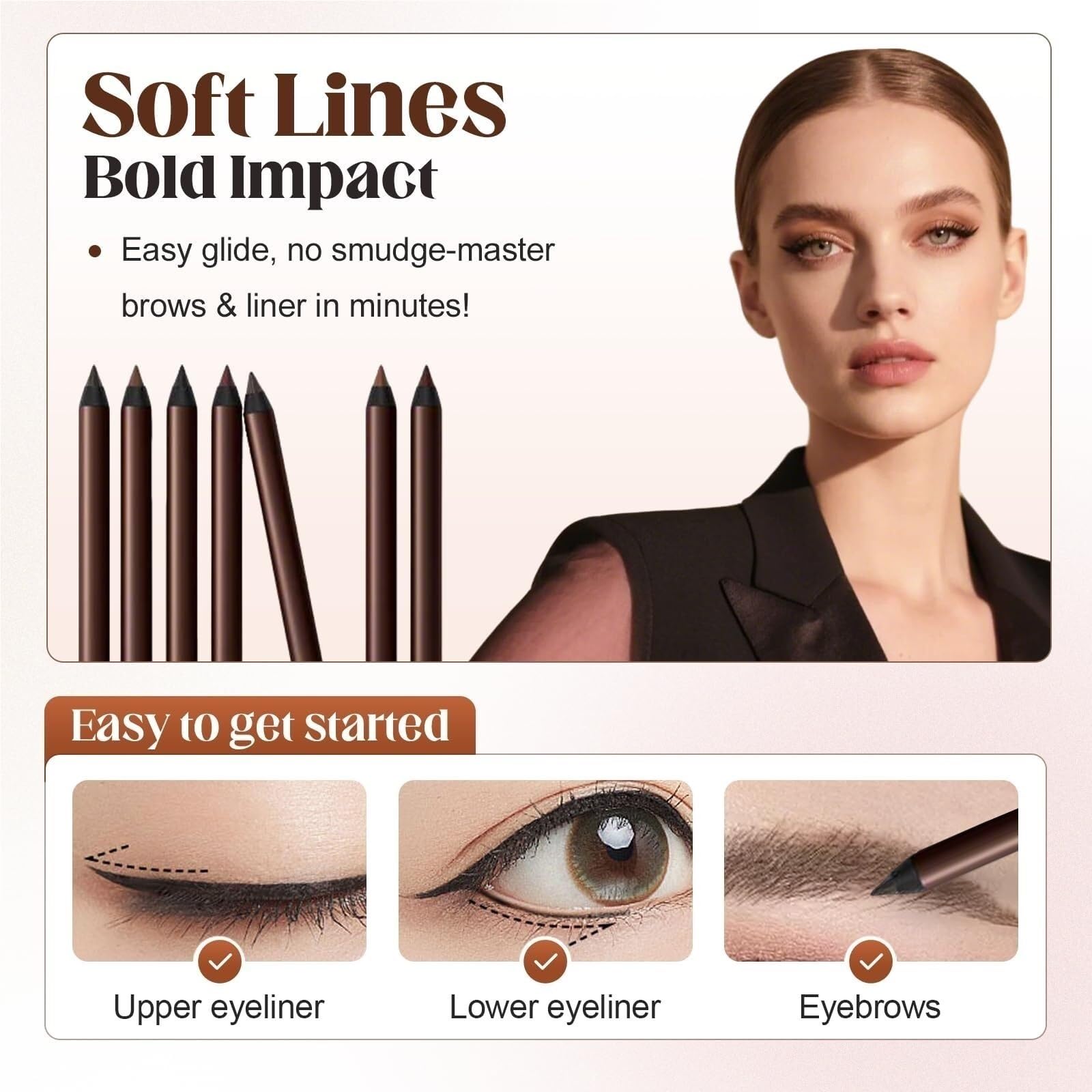 Matita eyeliner waterproof, 2025 Nuovo eyeliner duo waterproof 24 ore, matita occhi temperabile, senza sbavature, non sbiadisce, liscia e facile da colorare con 100 bastoncini di cotone.(Mix 7PCS)