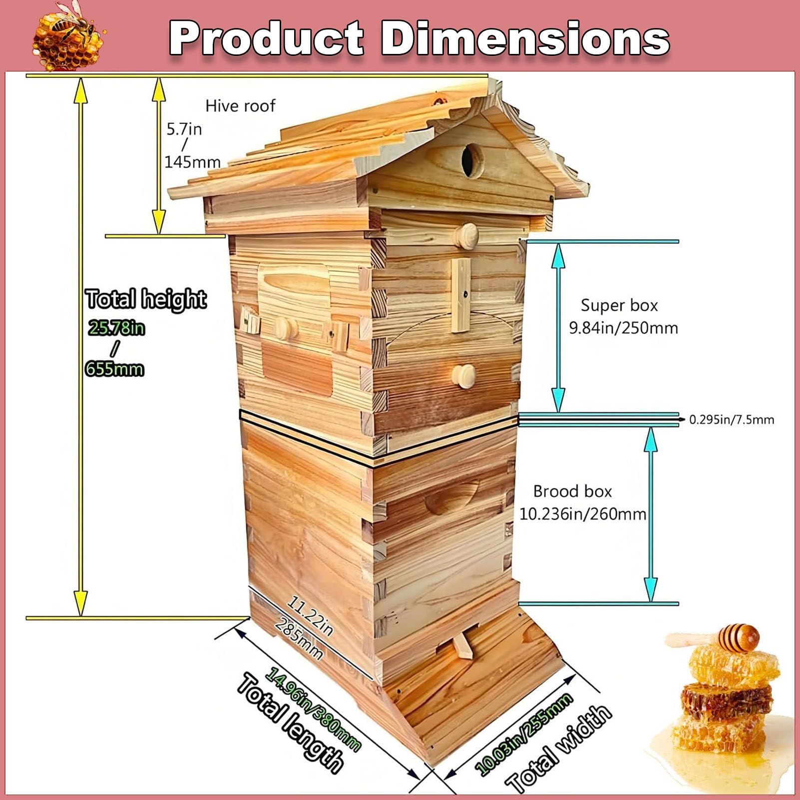 Fließender Bienenstock Mini Bienenhaus mit 4-teiligem Starter-Kit, 6-Rahmen Komplett-Bienenstock-Set mit Selbstfließendem Honigdesign