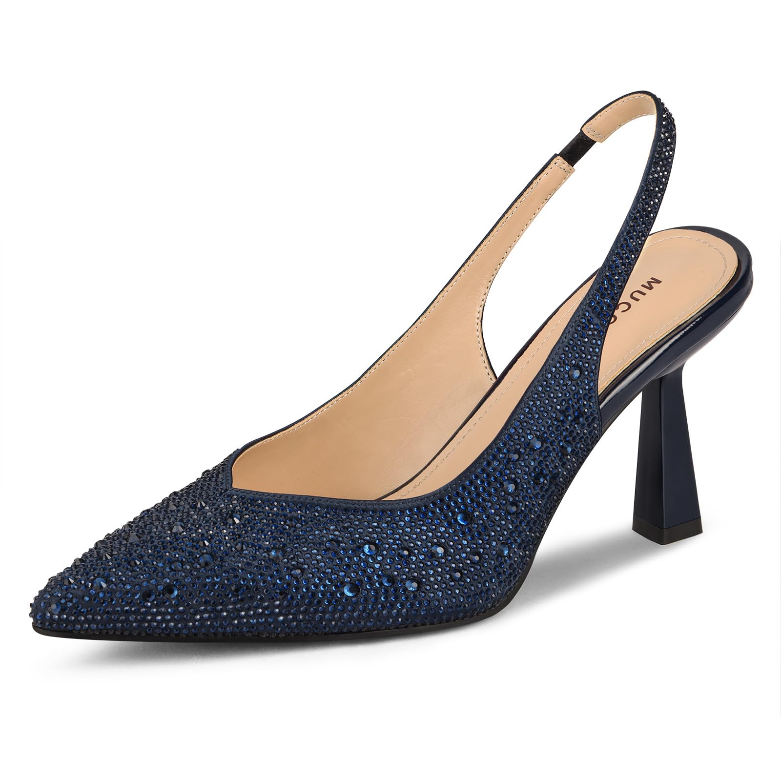 MUCCCUTE Kitten Heels for Women Slingback Heels Pointed Toe Pumps Rhinestones Pearls Stiletto Sparkly Bridal Sandals for Wedding Prom Dating