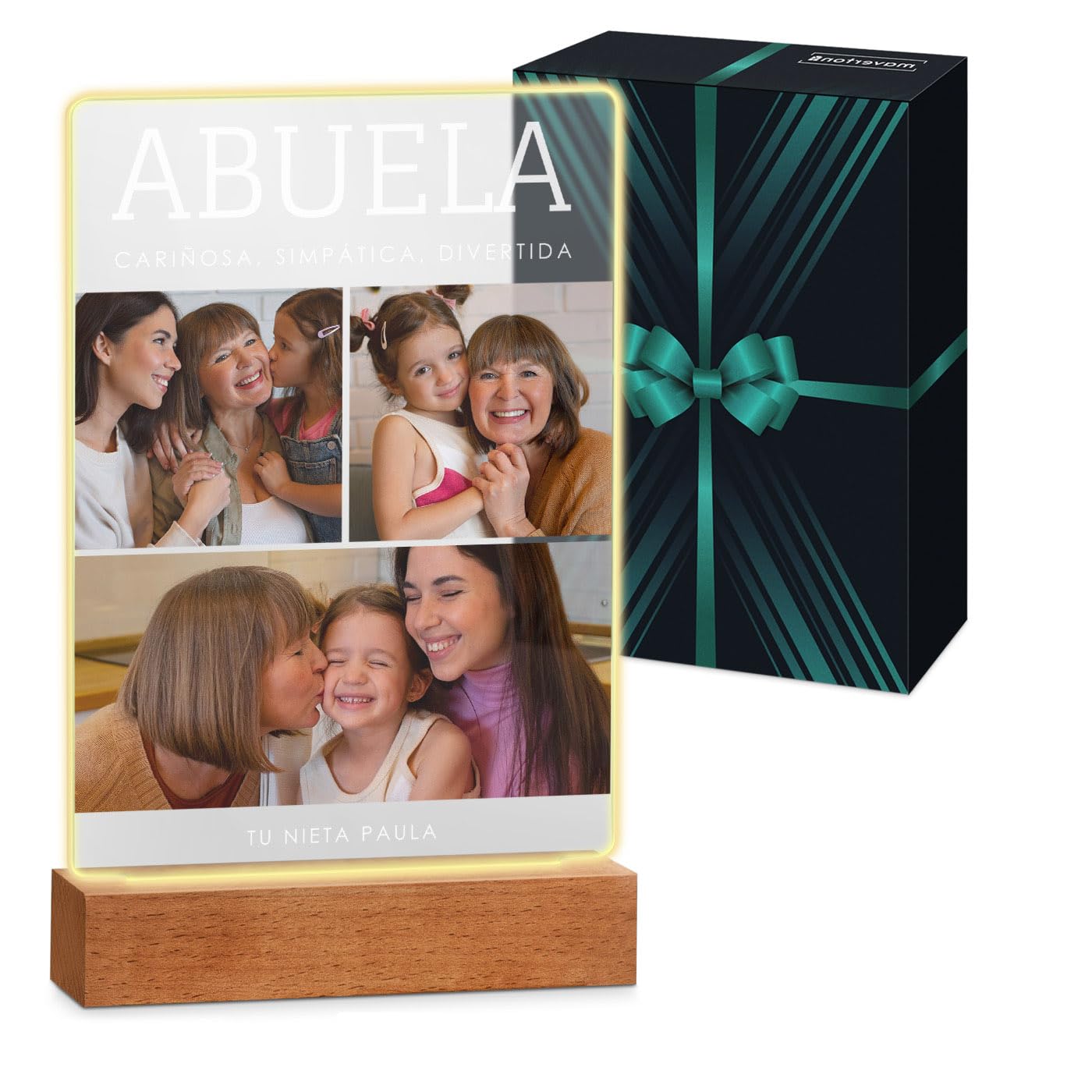 Maverton 3D Cuadro Personalizado con Foto y Texto - Luz LED Lampara de Mesita de Noche - San Valentin Boda Aniversario Pareja, Hombre y Mujer, Dia Del Padre Regalos - 21 x 30 cm o 15 x 22 cm, USB-A