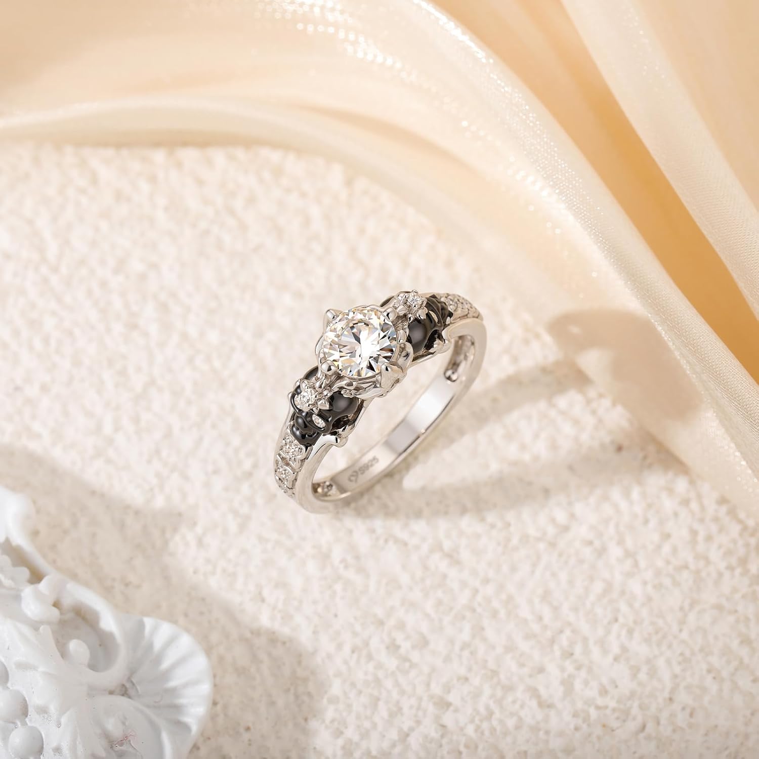 Jeulia 2 Carat Round Cut Diamond Skull Rings for Women Customized Bridal Sterling Silver TwoTone Wedding Band with European Shank Wedding Engagement Promise Rings for Her with GiftBox