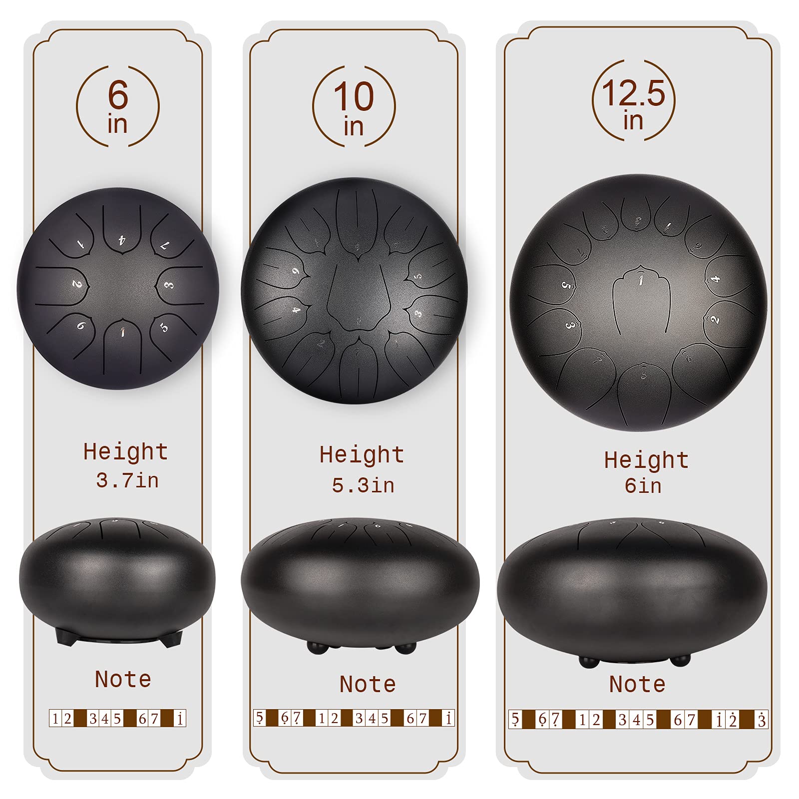 INMAKER Tongue Drum，Tambour à Main 8 Tons 6 Pouces Instrument à Percussion en Acier Avec Livre de Musique pour Éducation Musicale, Yoga, Méditation.