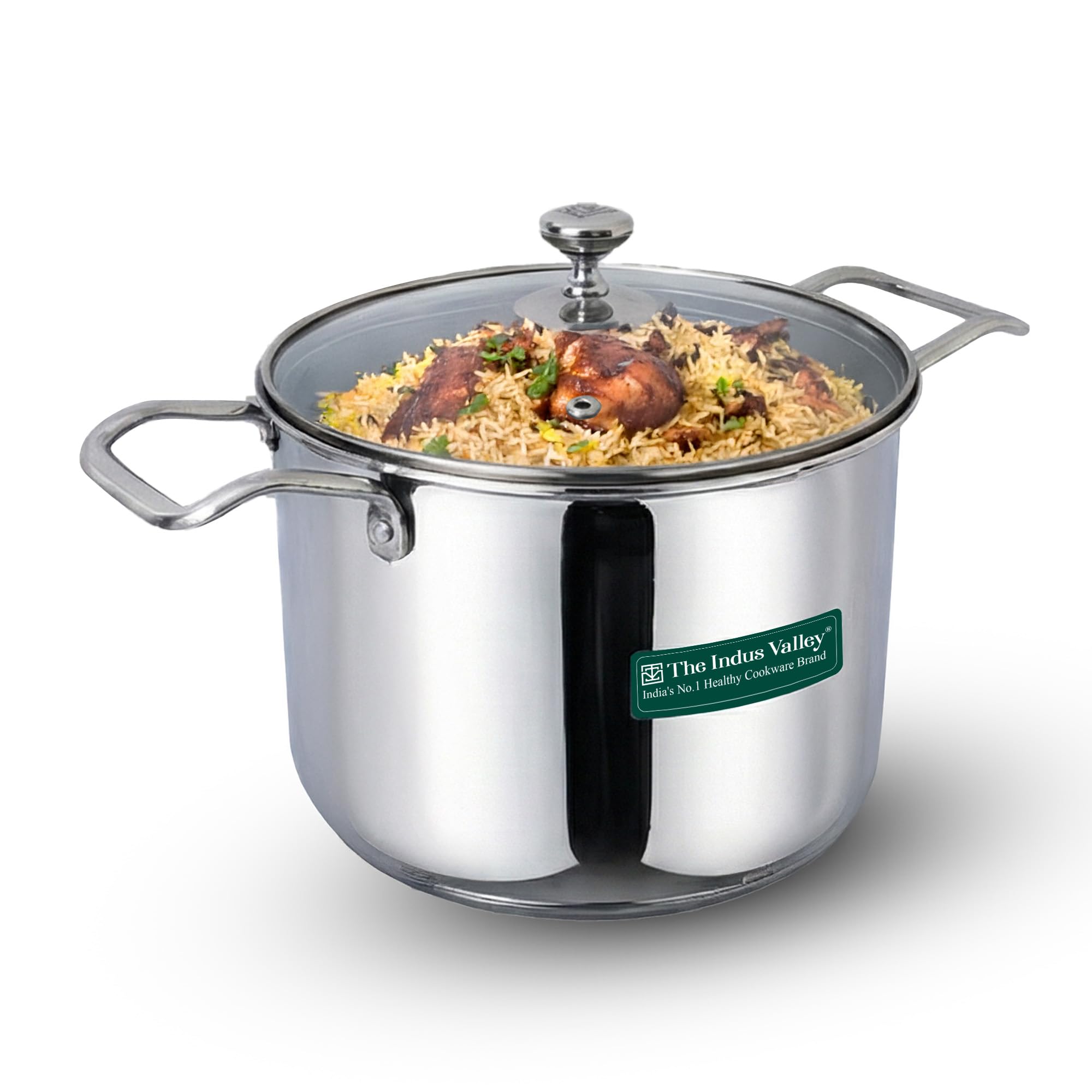 Triply Stainless Steel Stock Pot/Handi/Biryani Pot/Dutch Oven with Glass Lid | 6L, 2.3kg | Induction Friendly | Nonstick 3-Layer Body, 100% Pure & Toxin-Free, 6.5 Liters