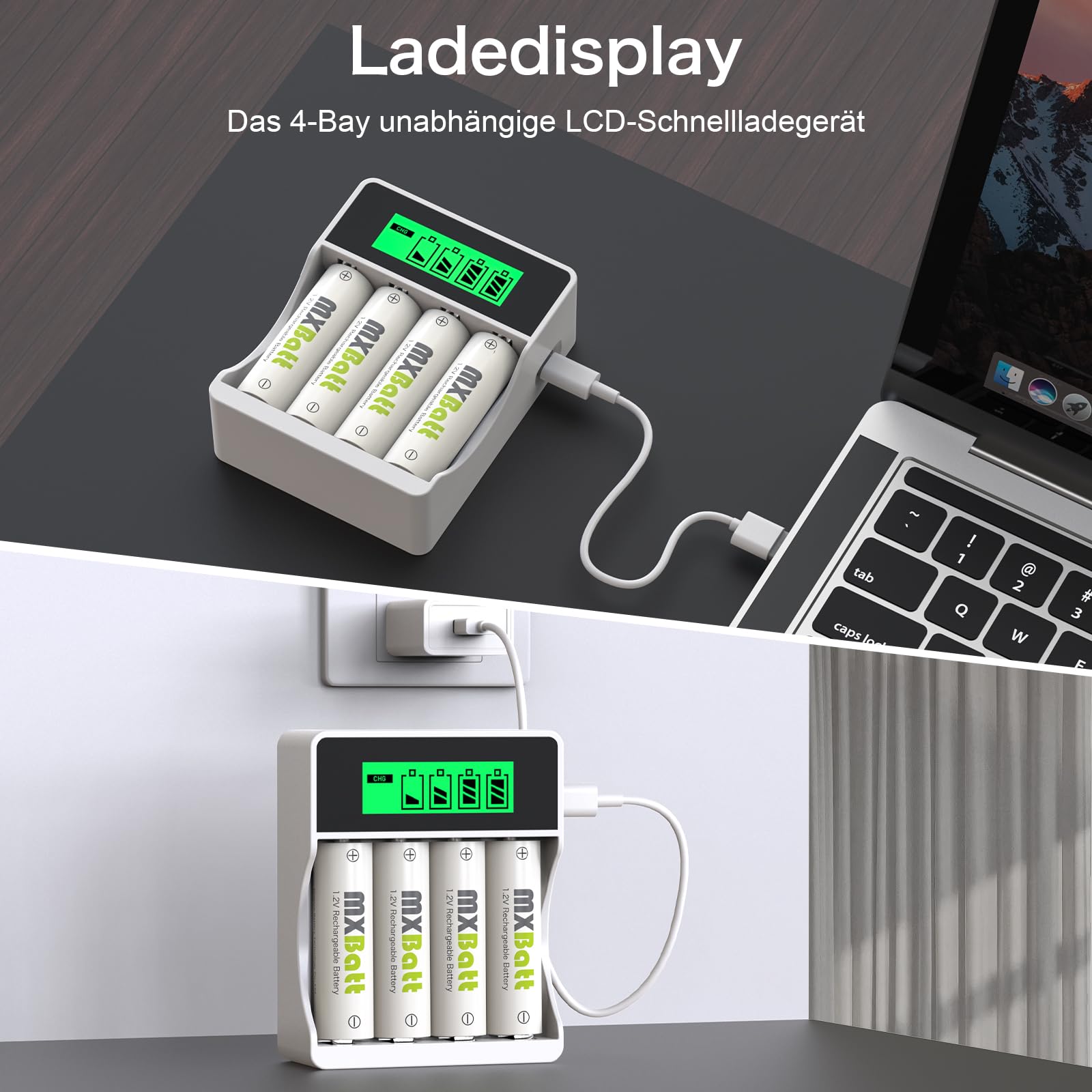 AAA Batterie Ricaricabili Ni-MH 1100mAh 8 Pack con Caricabatterie Intelligente LCD per Pile Ricaricabili 1.2V AA AAA
