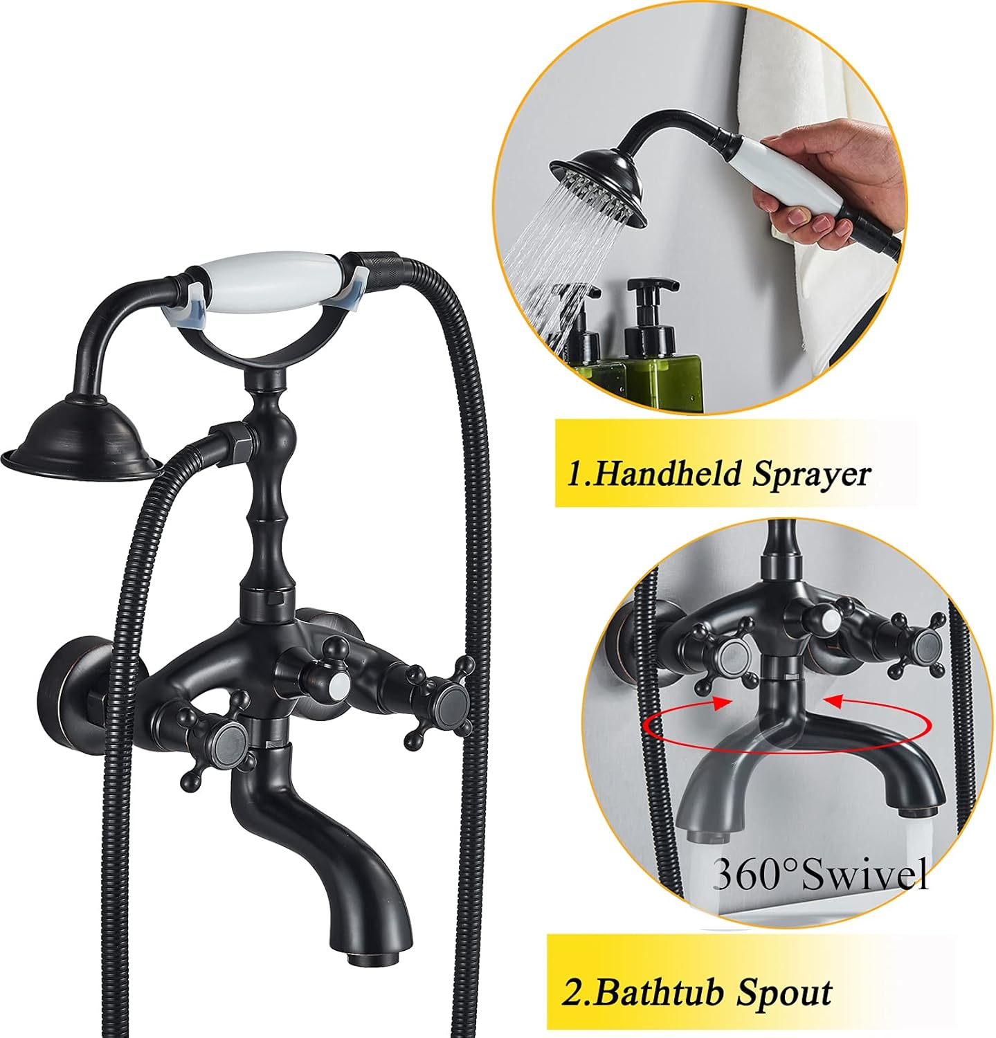 Gеt Pорulаr оƒƒеr Votamuta Wall Mount Bathtub Faucet Swivel Tub Spout Oil Rubbed Bronze Double Handles Mixer Tap with Handheld Shower Sprayer Shower Set Chеареѕt 🛒 Votamuta Wall Mount Bathtub Faucet Swivel Tub Spout Oil Rubbed Bronze Double Handles Mixer Tap with Handheld Shower Sprayer Shower Set