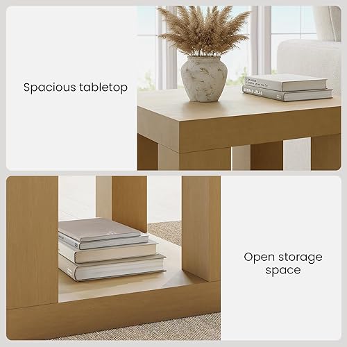 Miniatura 3 de Mesa auxiliar de granja de 23.62 pulgadas, mesa auxiliar de madera con estante de almacenamiento de 2 niveles, mesas auxiliares cuadradas para sala