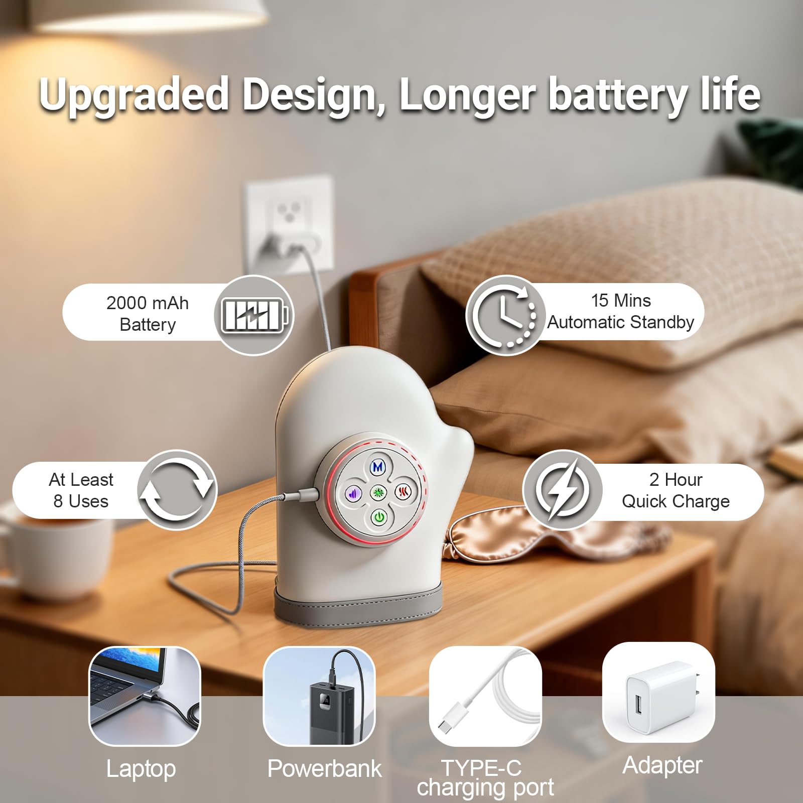 Hand Massager with Heat, 2026 Upgraded Cordless Hand Massager with 5 Intensity, 3 Modes & 3 Heat Levels for Hand, Wrists & Fingers, Timer & Rechargeable, Gifts for Women/Men — view 3