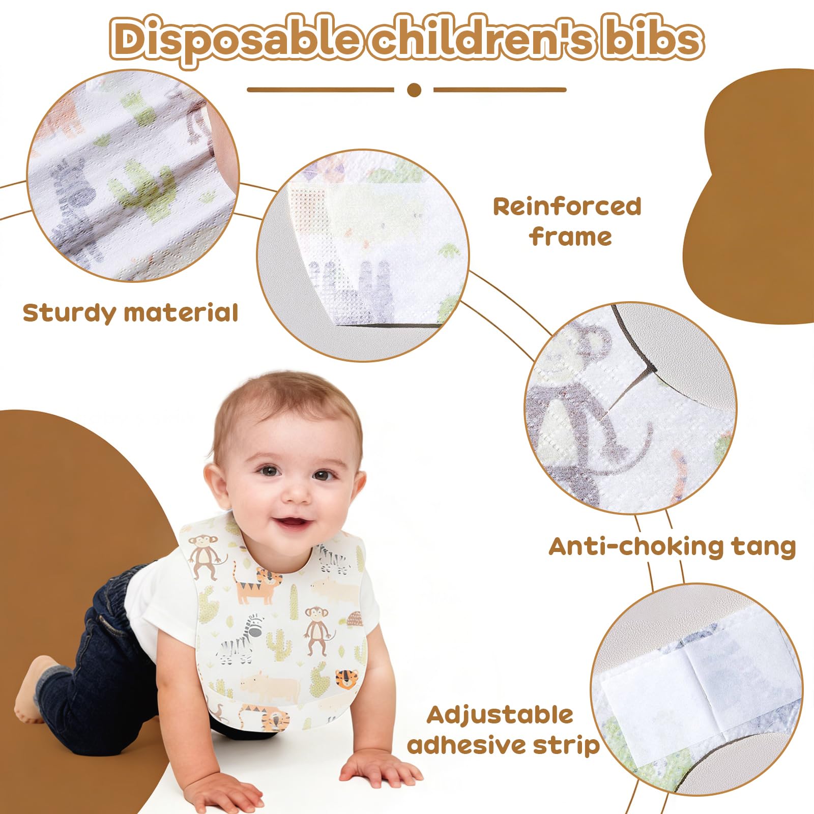 50 Piezas Papel Baberos Bebe, Babero para Niños con Bolsillo Ajustable Baberos Bebe Impermeables no Requiere Limpieza para Familia, Viajes, Habitación Infantil en 5 Patrones