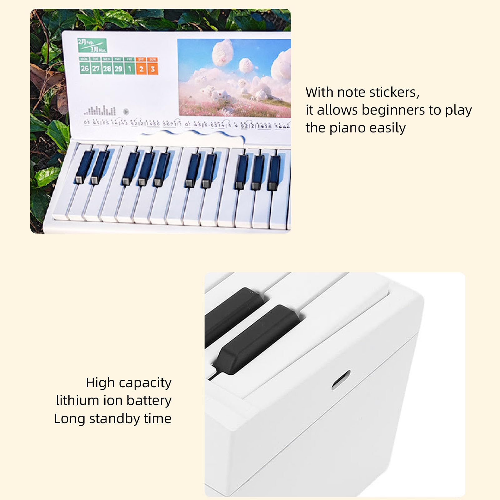 Alomejor Calendario de Piano, Calendario de Escritorio Reproducible con Manivela 2025 con Teclado de 25 Teclas y 52 Partituras Musicales, Gran Regalo para Amantes de la Música y (WHITE)