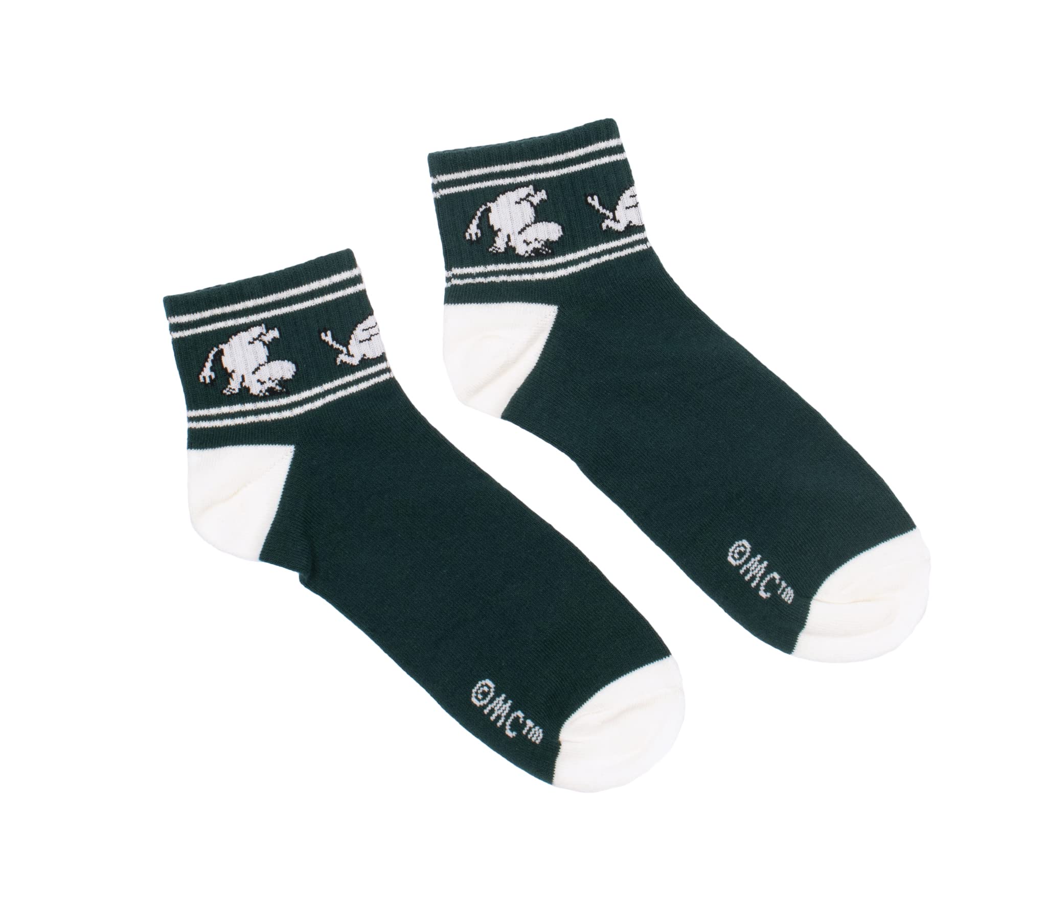 Nordicbuddies Unisex Forest Green, White Moomintroll Running Men's Moomin Retro Ankle Socks, Forest Green, Eu40-45