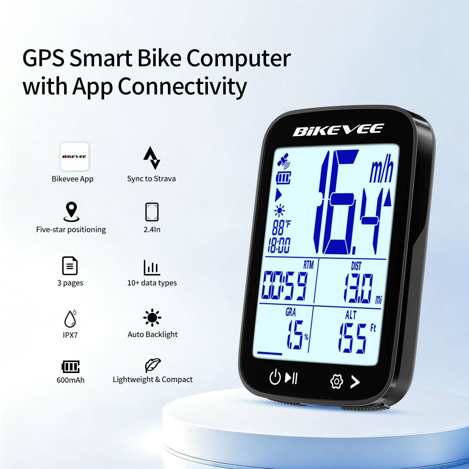 Bezprzewodowy komputer rowerowy GPS, aplikacja Bluetooth | Licznik prędkościomierza rowerowego, aplikacja BIKEVEE, synchronizacja Strava, temperatura, gradient, odległość wznoszenia