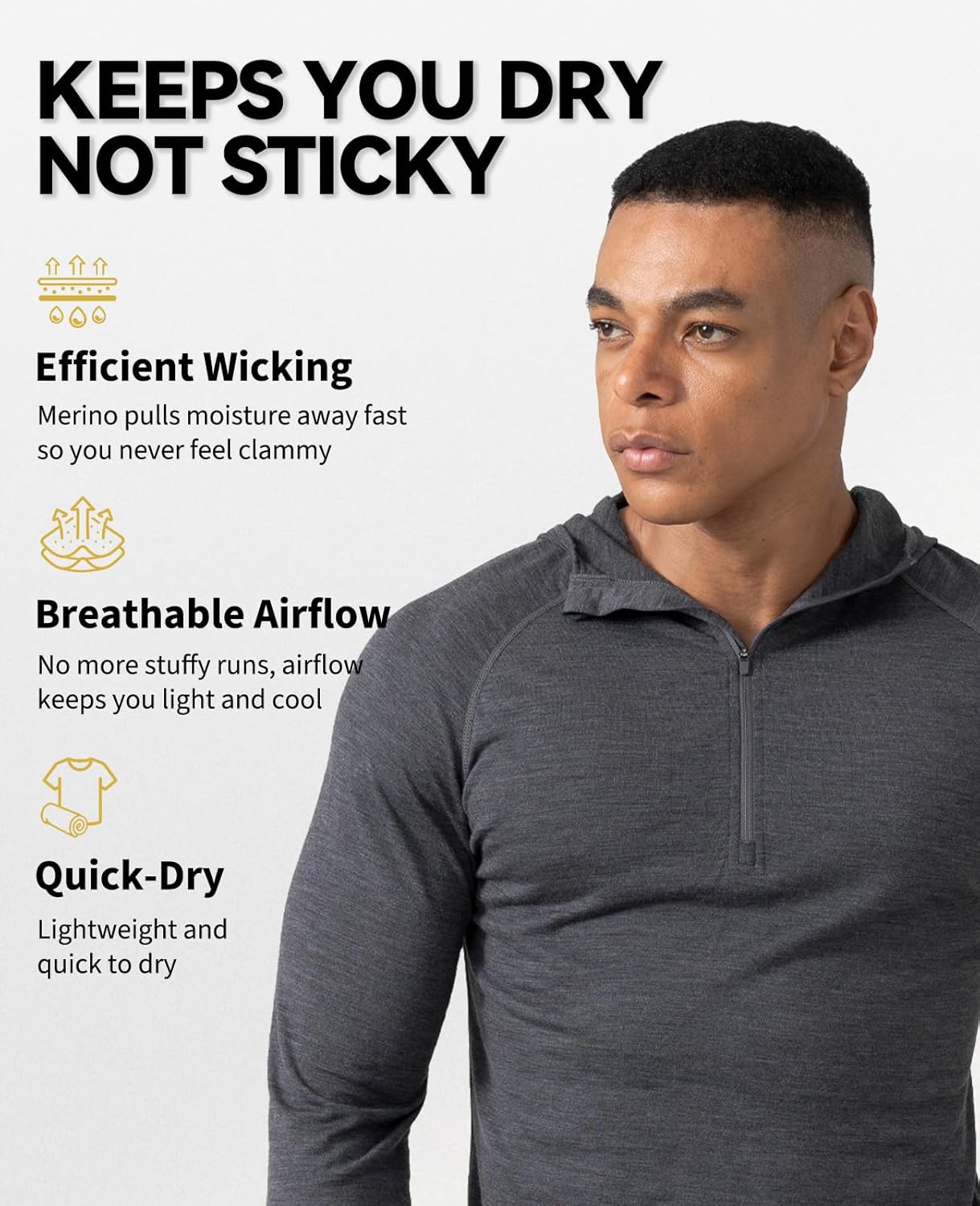Merino Protect 100% Merino Wool Hoodie Mens Quarter Zip Base Layer Midweight Thermal Long Sleeve for Running Hiking - Image 5