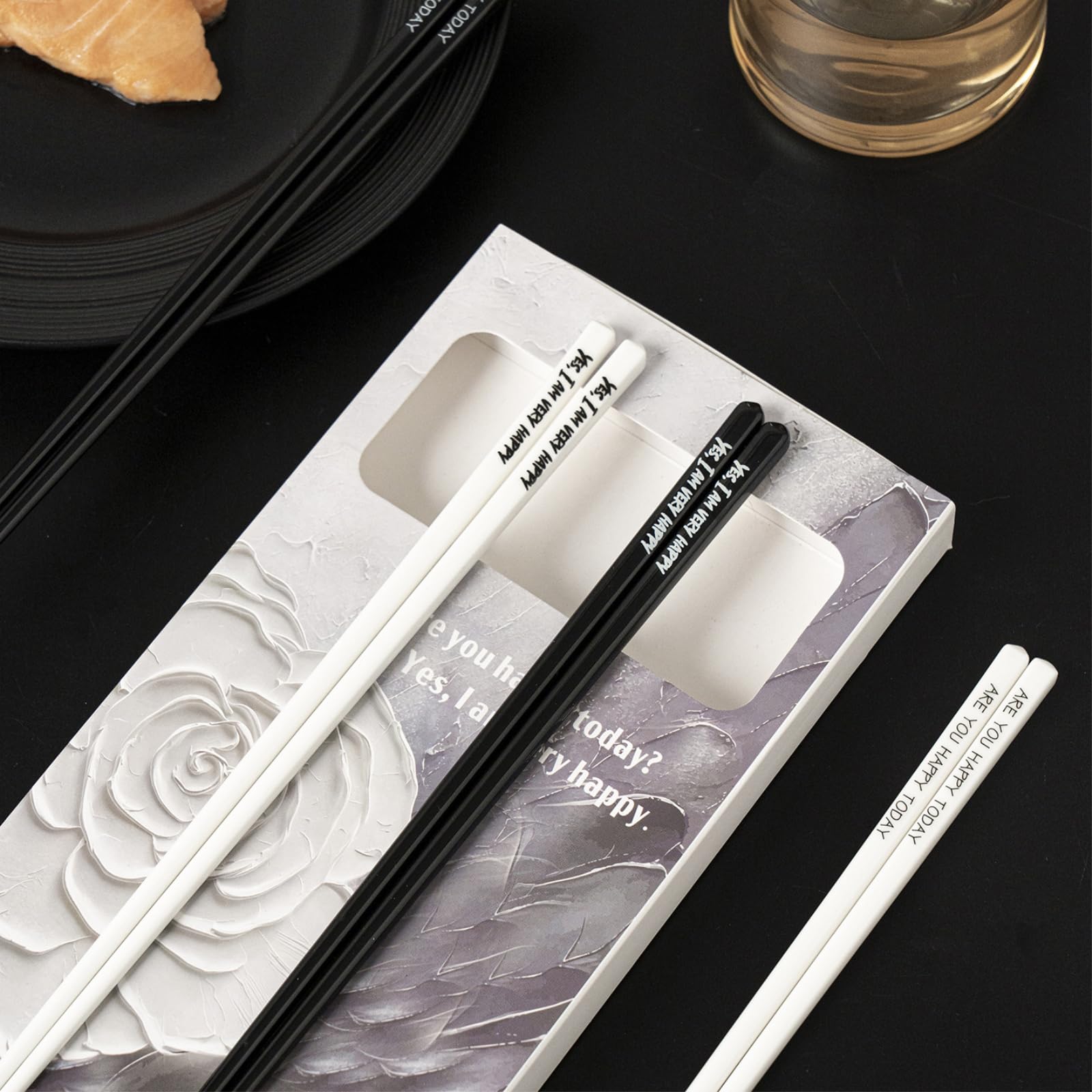 Lot de 3 paires de baguettes antidérapantes en céramique noire et blanche - 4 paires de boîtes