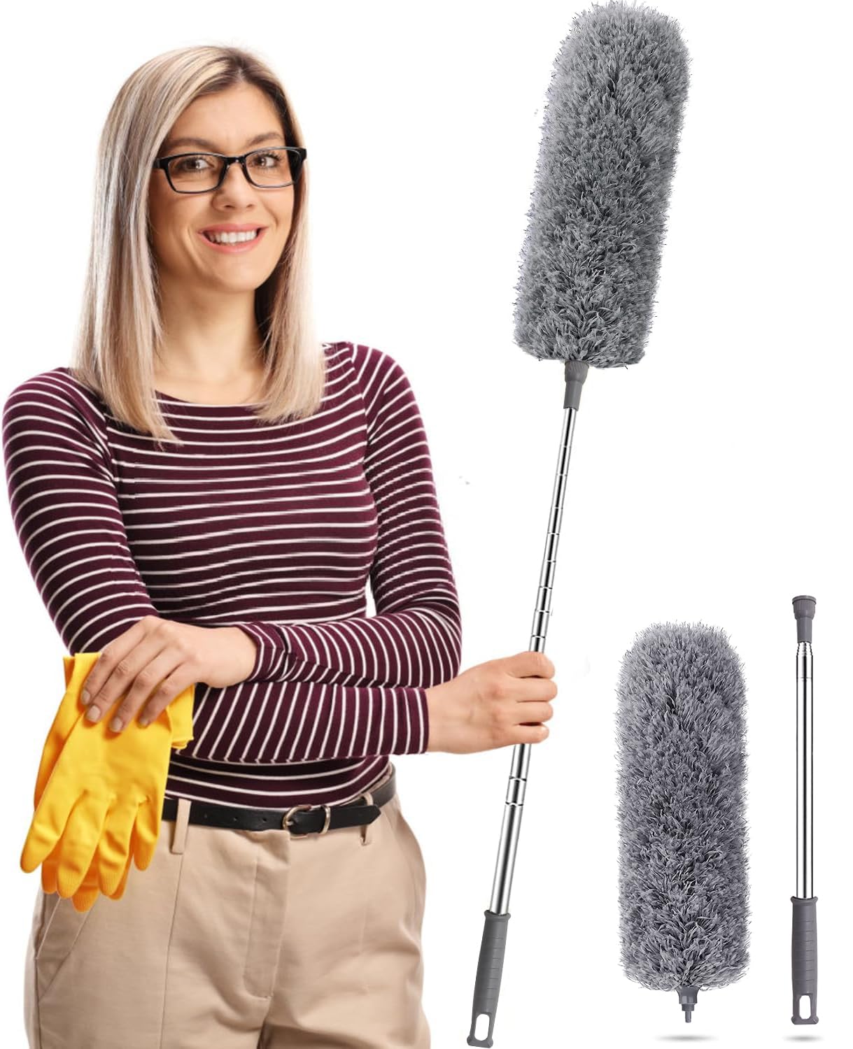 Staubwedel Teleskop Waschbar，Staubwischer lang ausziehbar bis 2,45m，staubwedel mit teleskopstange und Biegbar，Spinnwebenbesen für hohe Decken Deckenventilator spinnenweben Eckbesen Grau – Amazon Angebot