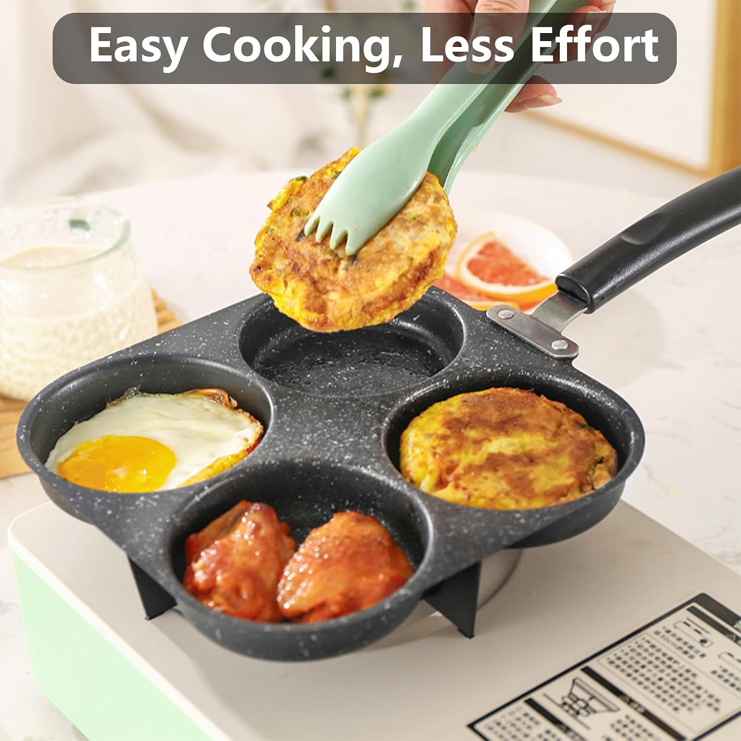 Egg Pan Nonstick, 4-Cup Egg Frying Pan Breakfast Skillet for Eggs and Pancakes, Suitable for Gas Stove & Induction Cookware (4-Round)