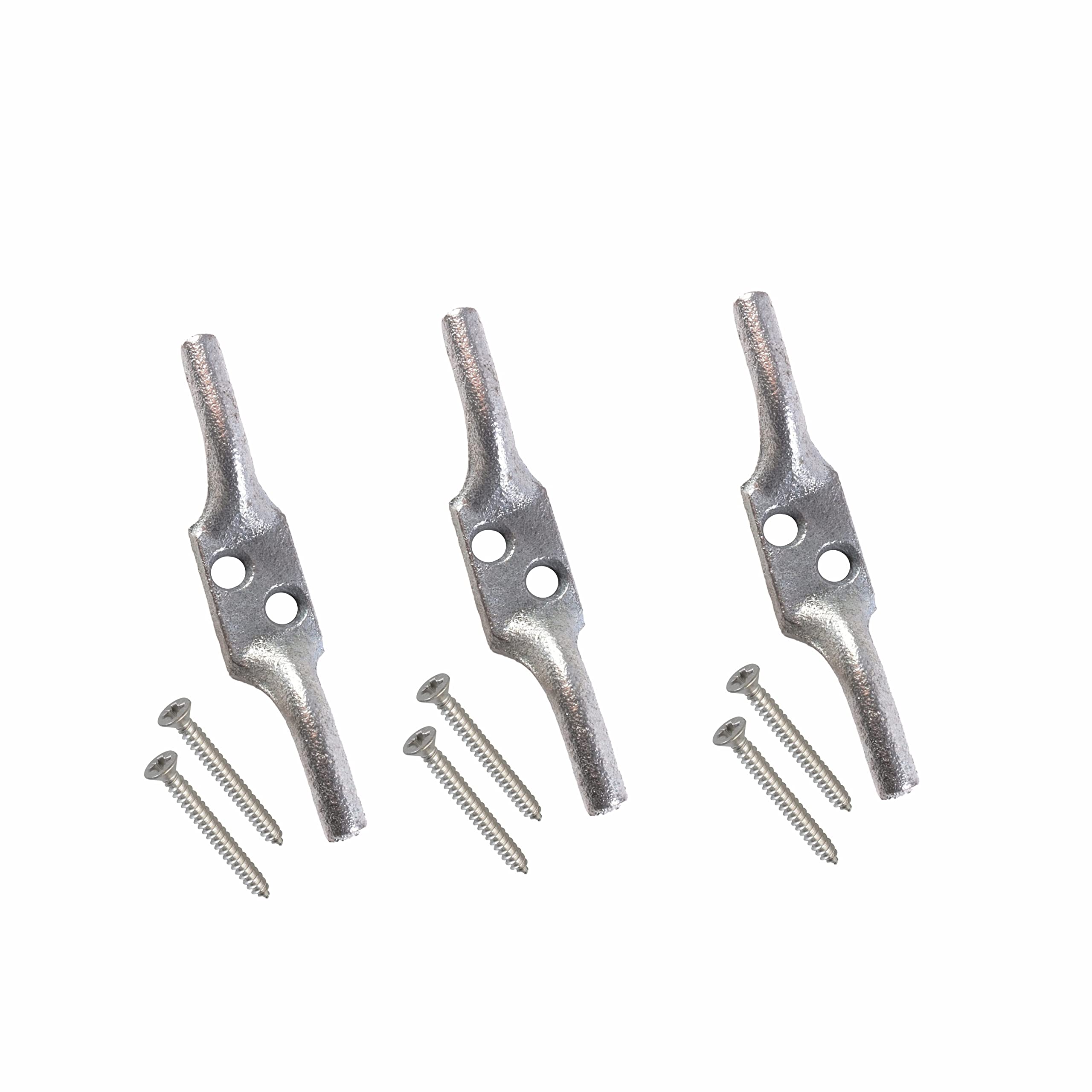 Sul Silver Cleat Hook 100Mm Heavy Duty Galvanised Rope Cord Cleat Hook, Flagpole Trailer Rope Tiebacks Roman Blind Cord - 4 Inch (3 Pk),
