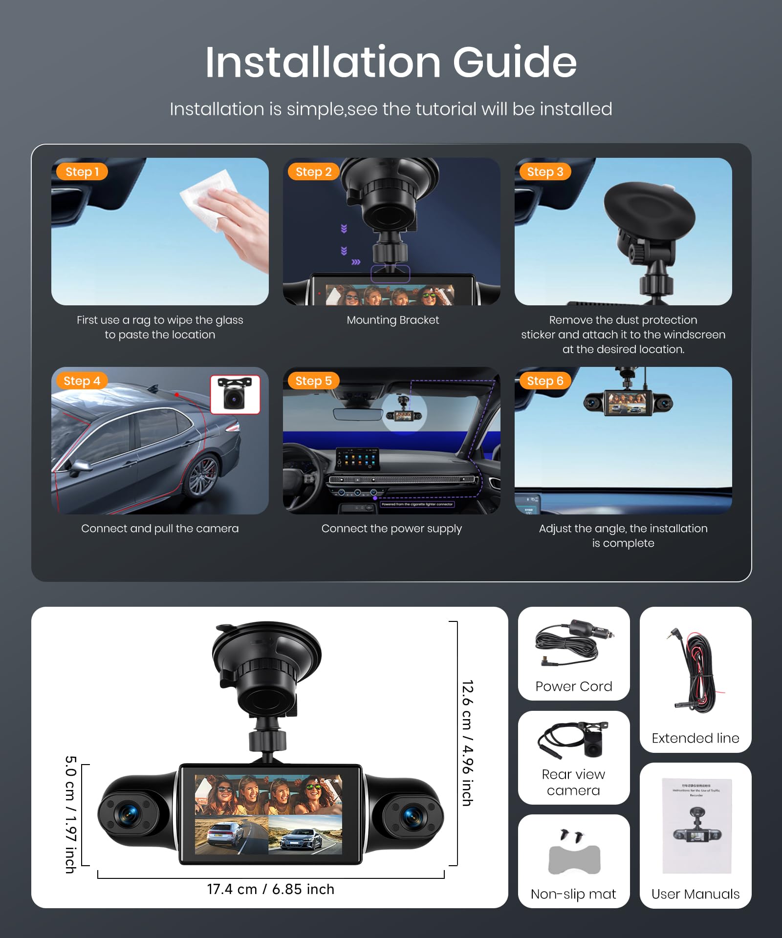 360° 4 Canales WiFi Dashcam para Coche 2K+1080P, Delantera y Trasera Izquierda Derecha, 3 Pulgadas IPS WiFi Dash CAM con Visión Nocturna 8 IR WDR/Control de App/Vídeo en Bucle/24H Monitor/G-Sensor