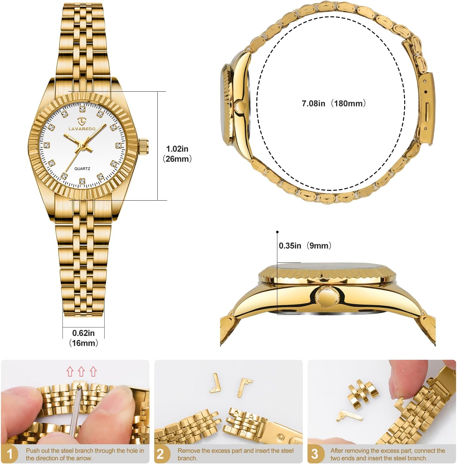 Gold Womens Watch Set, 18K Gold Plated Bangle Bracelets Ring for Women, Dainty Ladies Wrist Waterproof Analog Watch with Luminous, Valentine Anniversary Birthday Gifts for Women - Image 4