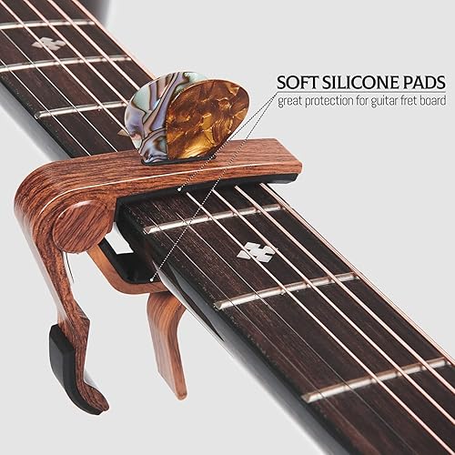 Miniatura 9 de Cejilla de guitarra con soporte para púas para guitarra acústica y eléctrica, ukelele, bajo, banjo con púas de guitarra (negro)