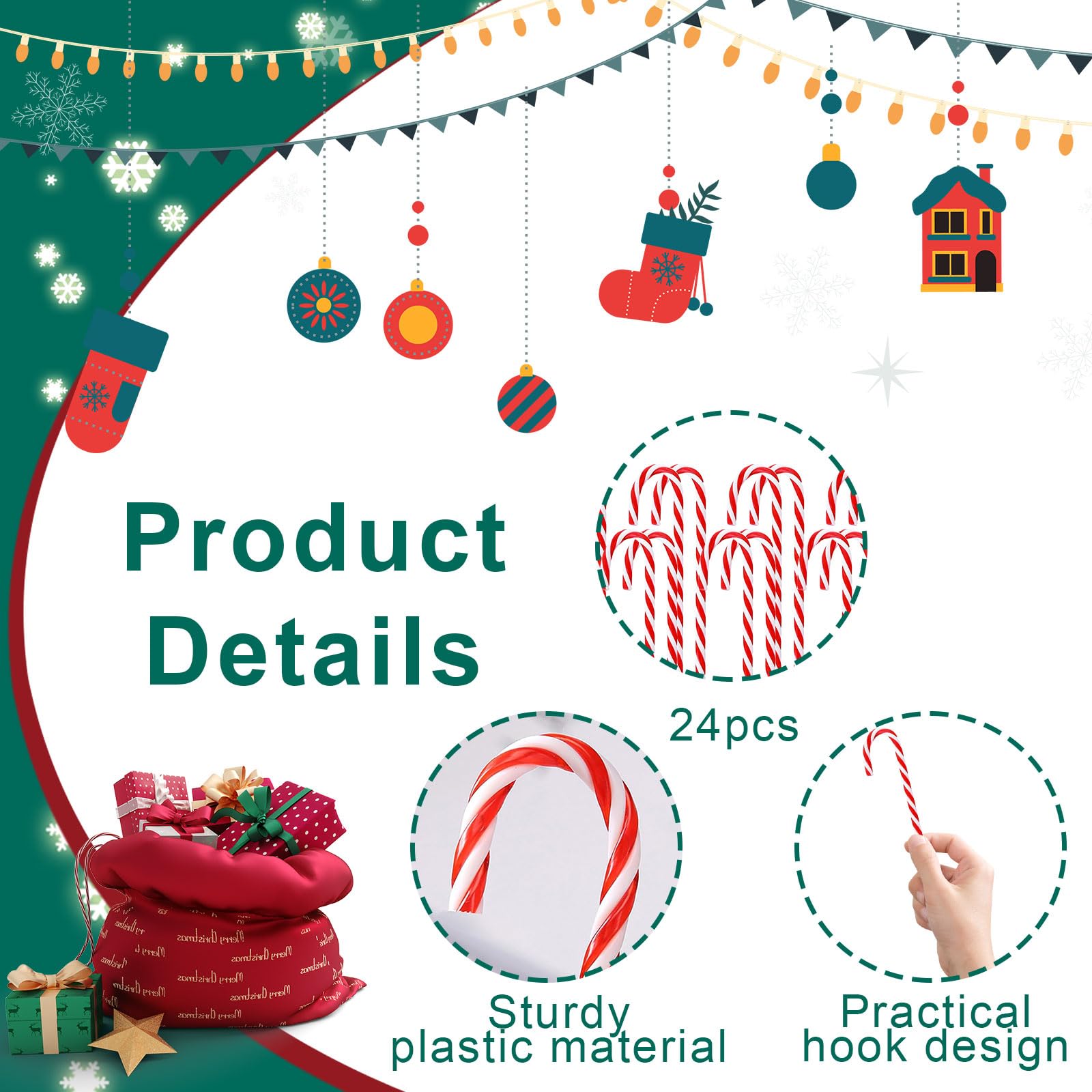 Candy Cane Christmas Decorations, 24Pcs Plastic Candy Canes, 5.9 inch Christmas Tree Hanging Ornaments - Image 3