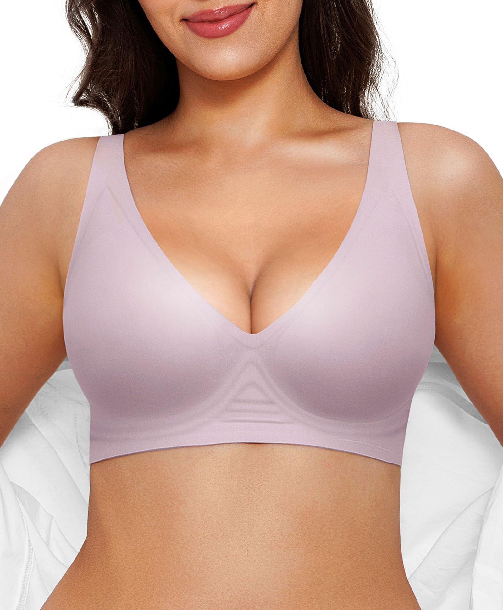 Popilush Wireless Bras Women Seamless No Underwire Push Up Bra Supportive Deep V Bralette Everyday Comfortable T-Shirt Bra