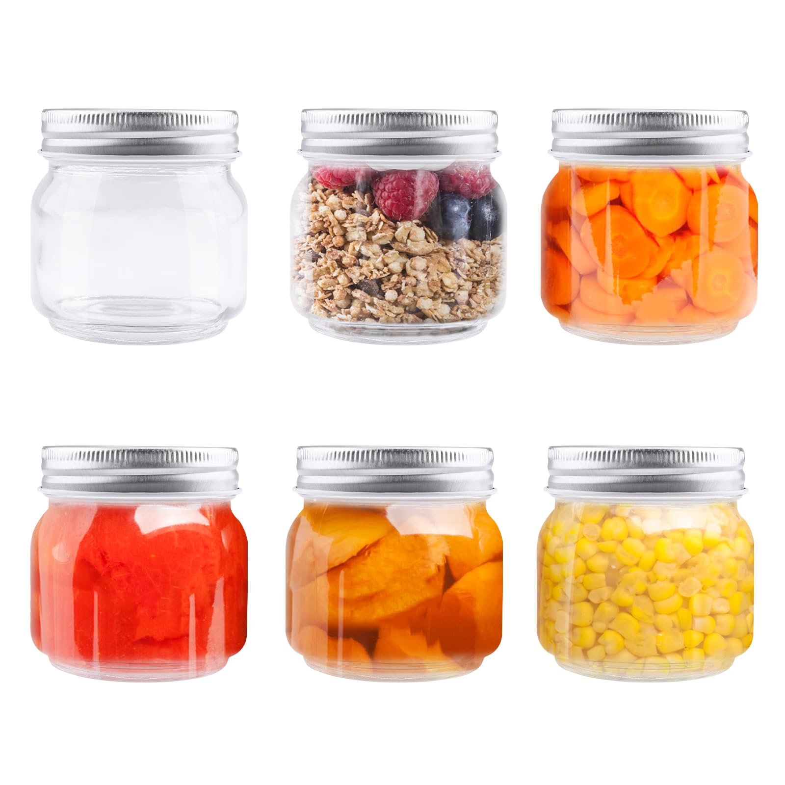 Zosenyer Preserving Jars, Pack of 6 Overnight Oats Jars, 250 ml, Commonly Used as Screw Jars with Lids, Storage Jars for Homemade Desserts, Yogurt, Pudding, Jam