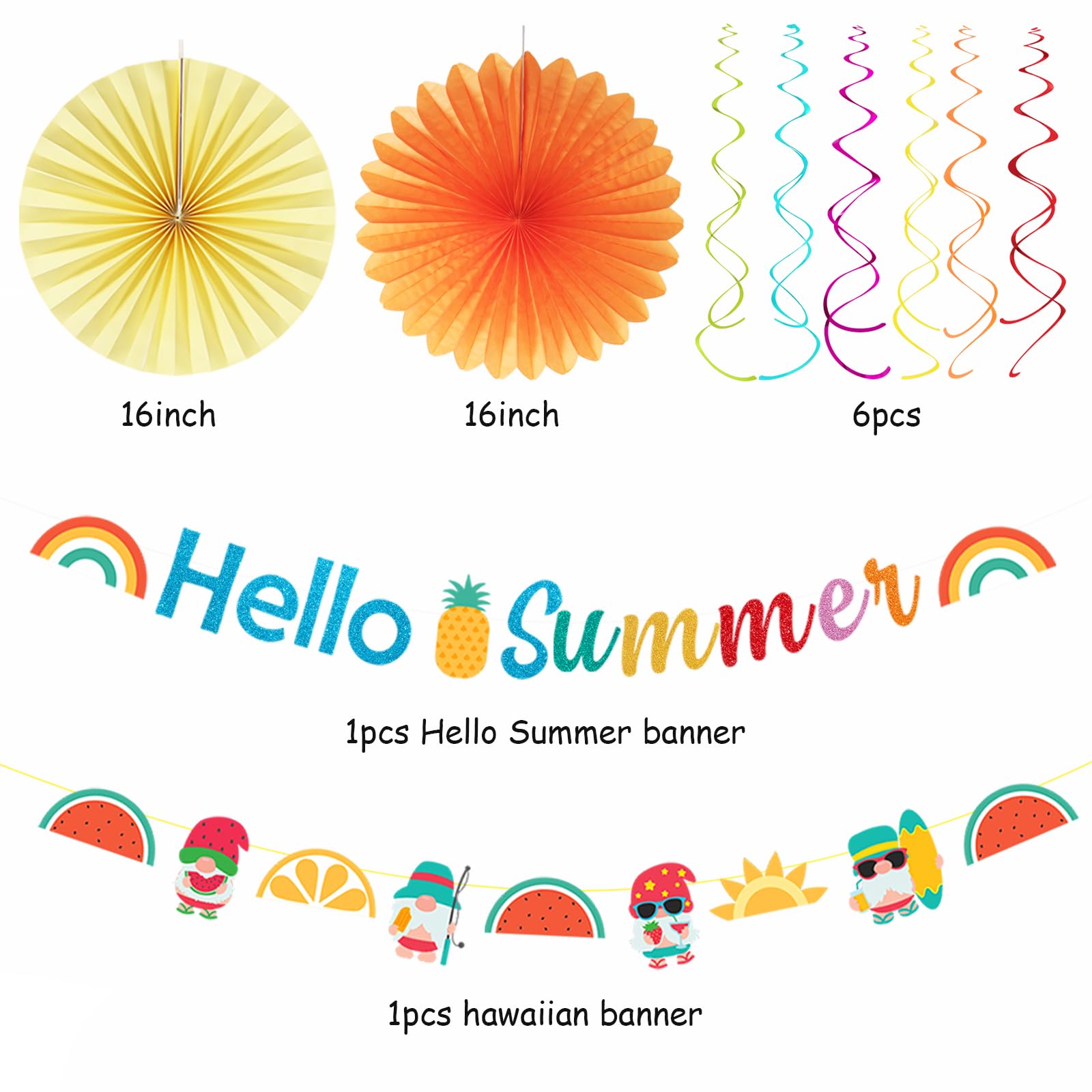 Suministros de decoración de fiesta hawaiana de Luau de verano – 21 pancartas de hola, linternas de papel para piscina, panal, guirnalda de serpentinas colgantes, pompones de tejido, abanicos de