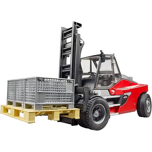 Bruder Linde HTI60 Fork Lift w Pallet and 3 Cargo Cages