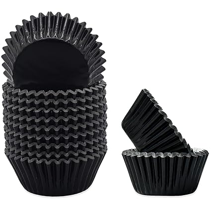 qiqee Black Foil Cupcake Liners For Baking 300pcs Baking Cups Thick Sturdy, Oil Resistance, Muffin Liners Paper(Standard Size)