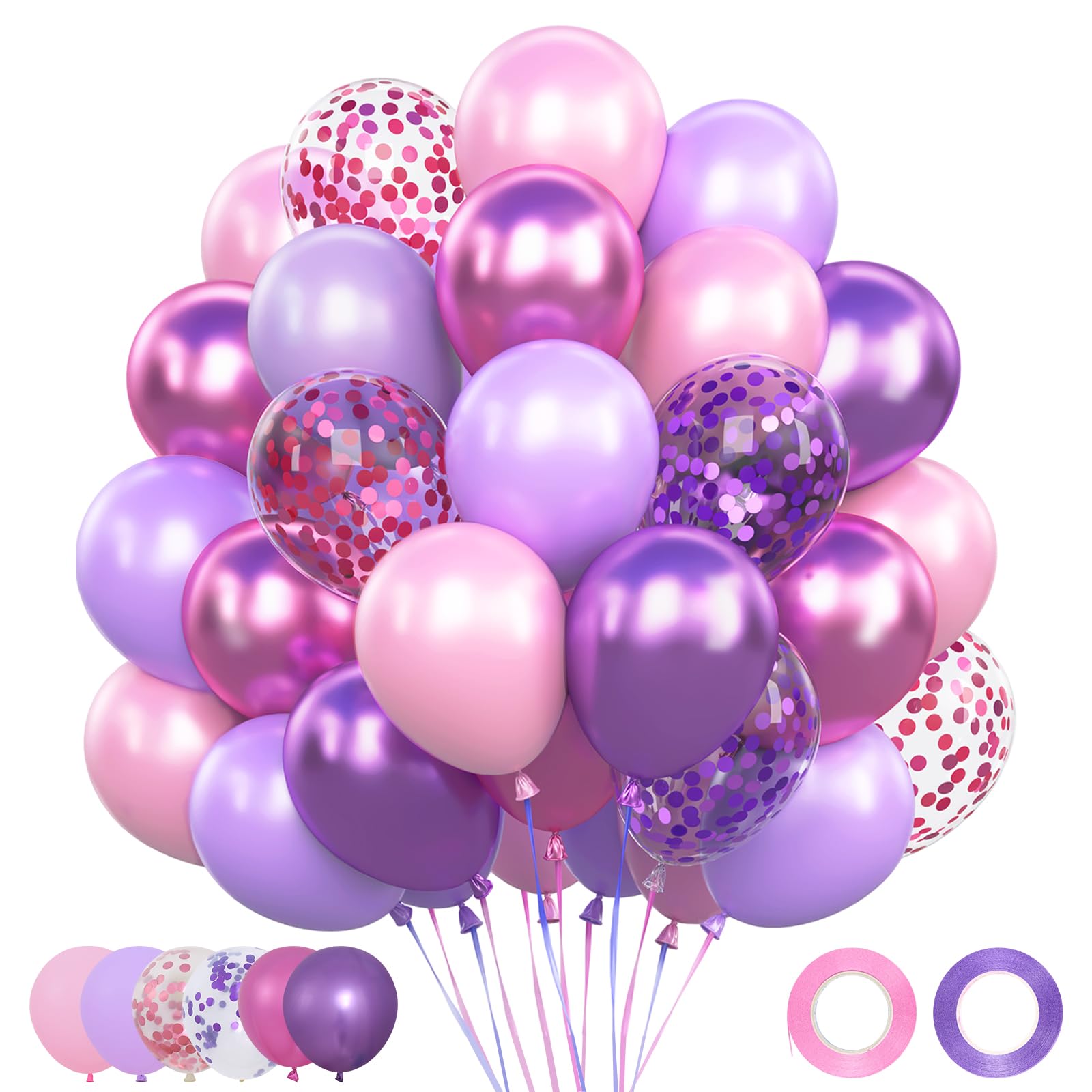 Palloncini Compleanno Rosa Viola, 62 Pezzi Kpop Compleanno Lilla, Palloncini Unicorno Lilla con Viola Metallizzati per Decorazioni K Pop Compleanno Unicorno Bambina Baby Shower, 12 Pollici