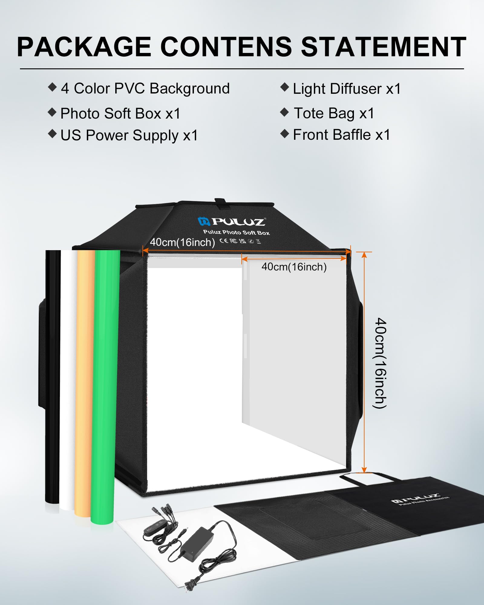 PULUZ Upgrade Light Box & Soft Box, 16"x16" Professional Shooting Tent with 480 LED Lights Photo Studio Light Box Photography with 4 Color PVC Backdrops for Jewelry and Product Photography — Amazon image 7