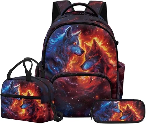 Showudesigns Wolf Kids Backpack and Lunch Box Set for Boys 6-8 8-10 Elementary S