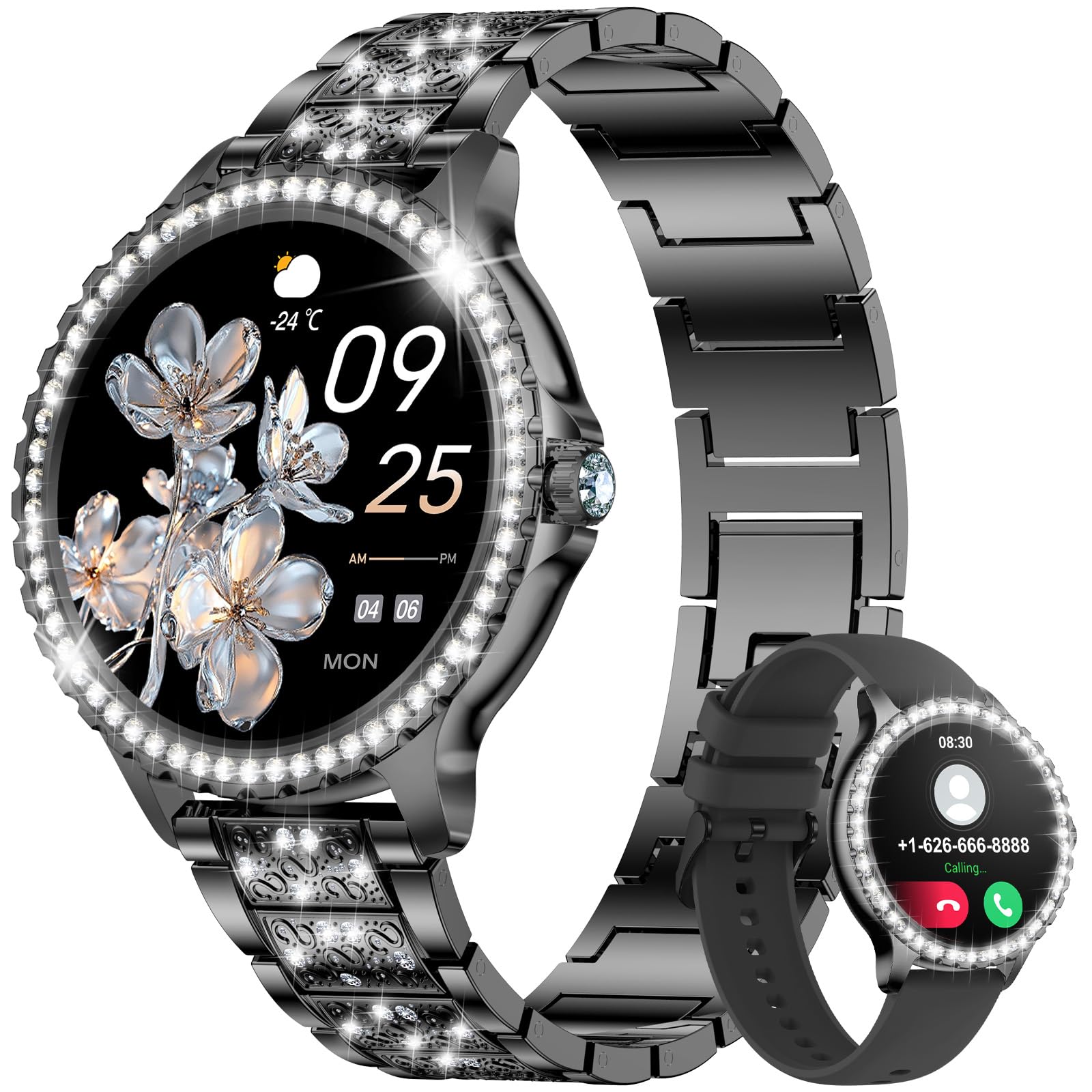 LIGE Smart Watches Women,1.32" HD Diamonds Smart Watch for Android iOS,Bluetooth Call,120+ Sport Modes,Health Tracker,Customized dials,2 Interchangeable Straps