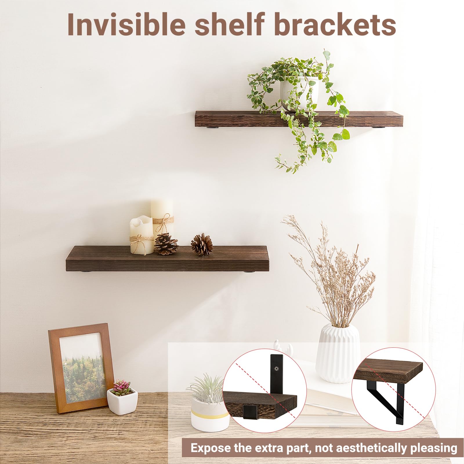 Mkono 4 Pack Shelf Brackets Black Heavy Duty Metal