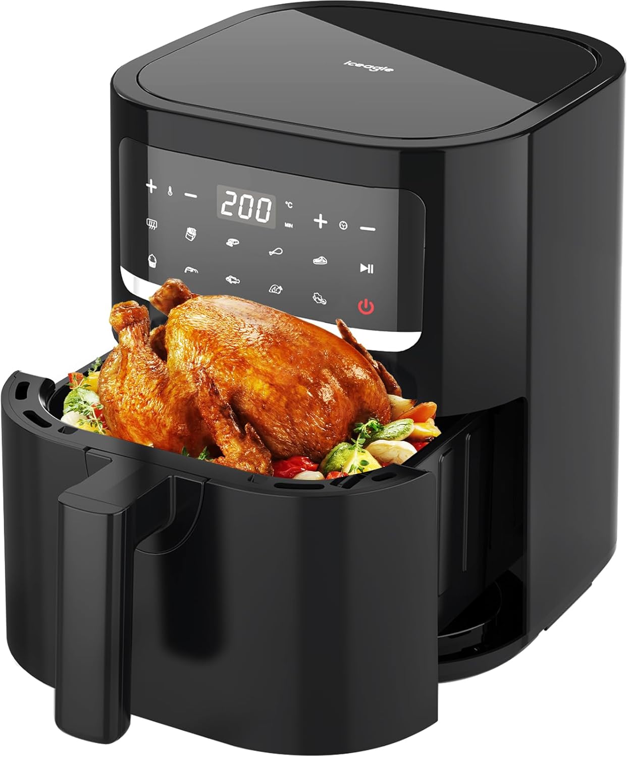 Iceagle Friggitrice ad Aria 5,5 Litri XXL – Friggitrice Senza Olio con 9 Programmi Risparmio Energetico | Air Fryer con Led Touch Screen, Timer, Ricette, 1400W Iceagle Friggitrice ad Aria 5,5 Litri XXL – Friggitrice Senza Olio con 9 Programmi Risparmio Energetico | Air Fryer con Led Touch Screen, Timer, Ricette, 1400W
