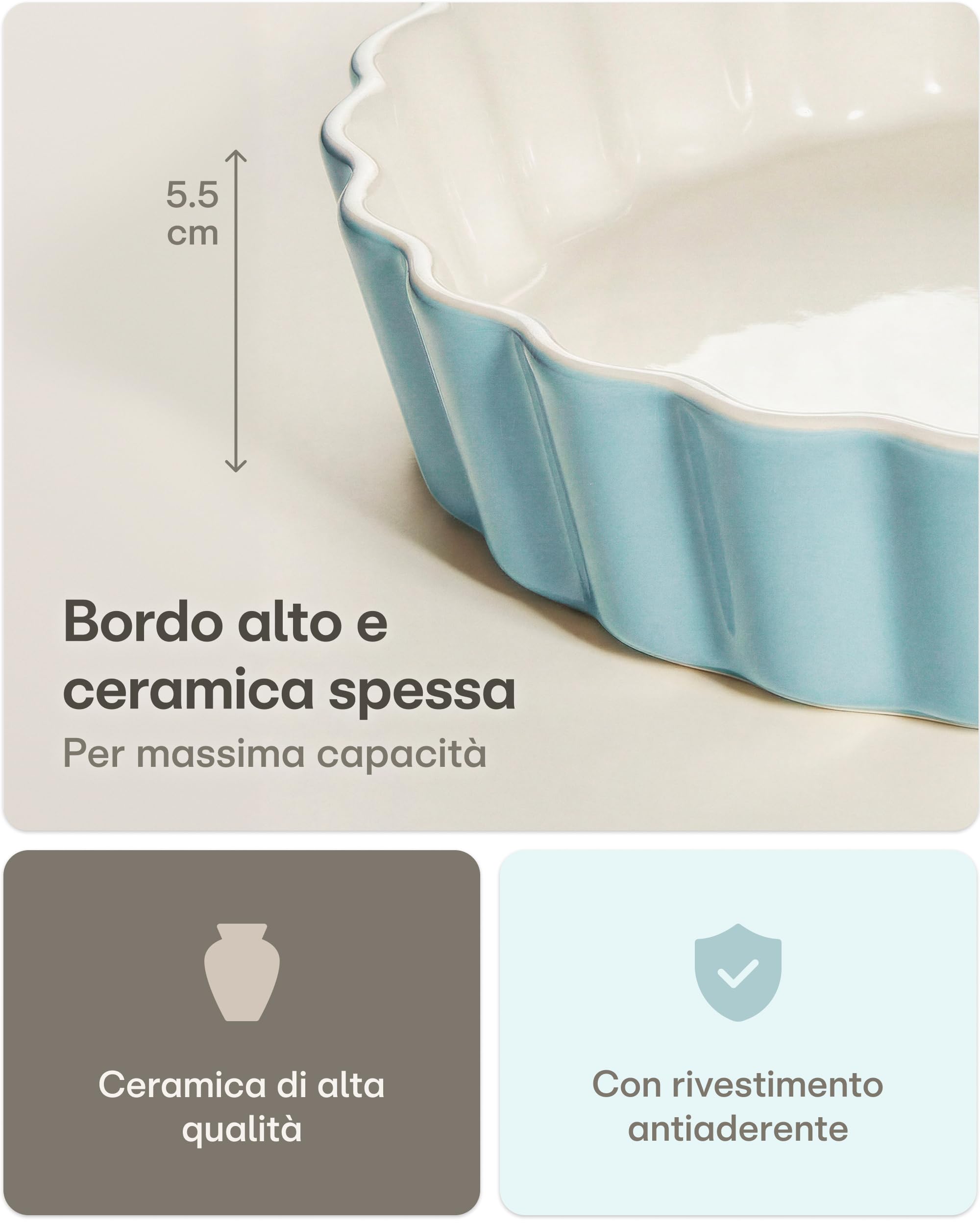 Praknu Teglia per torta in ceramica, 28 cm, bordo alto, con rivestimento antiaderente, resistente ai graffi e ai tagli, facile da pulire (blu)