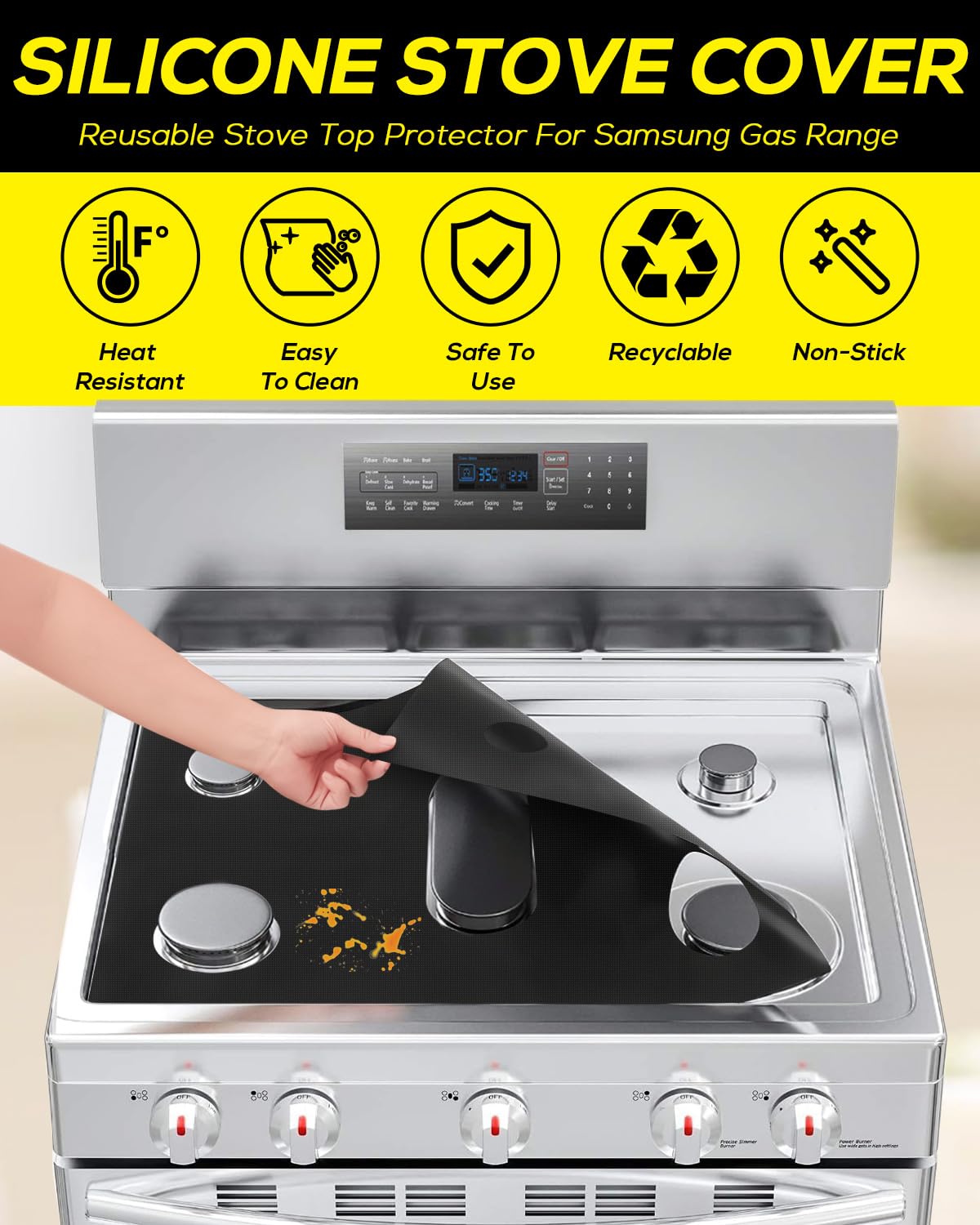 Cubierta de silicona para estufa de gas, cubiertas de quemador superior para estufa de gas Samsung, protector de estufa reutilizable, forros de horno protectores de cocina de gas, antiadherente