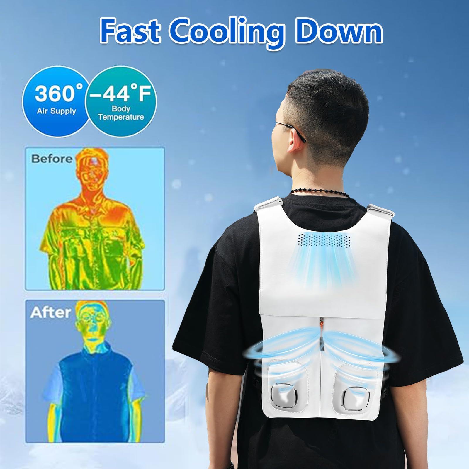 Kamizelka chłodząca z wentylatorami z 2 wentylatorami + 1Gel Cooling Main Unit, kamizelki chłodzące Lekkie,Oddychające chłodzenie kurtkami Ac na zewnątrz, miejsca pracy, gospodarstwa, podróże, wędkars