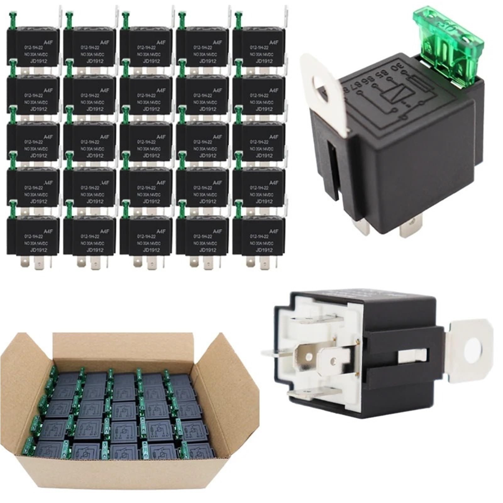 Relé fusible automotriz A4F 30A, 12 V/24 V, 4 pines/5 pines, for coche, barco, vehículo, 25 unidades(A4F-5pin-24V)