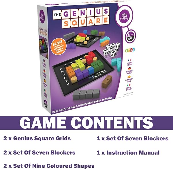 The Happy Puzzle Company - The Genius Square & Collection - Puzzle Challenges for Friends and Family Board Game Night - Logic STEM Educational Learning Resources (The Genius Square) - 3