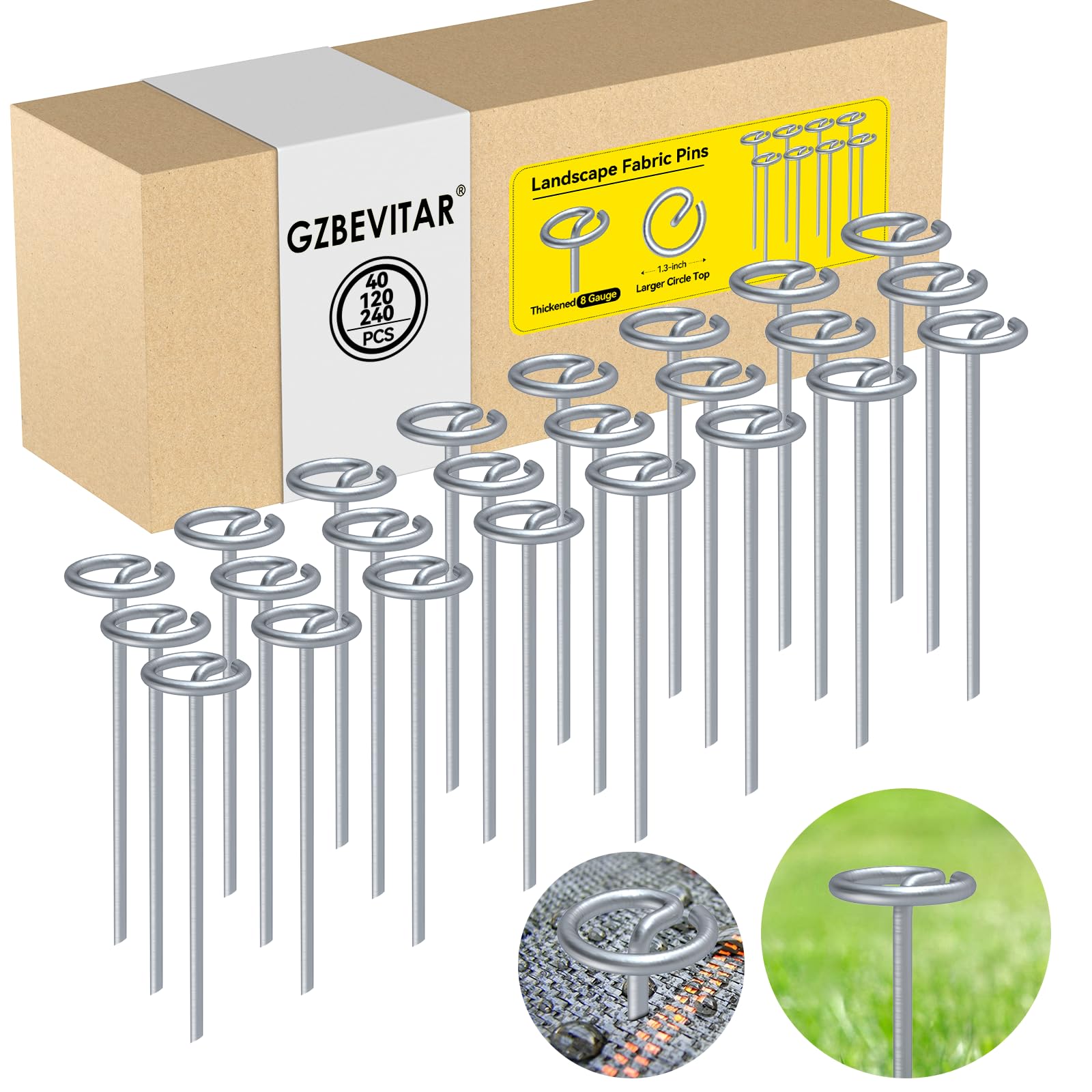 Landscape Fabric Pins, Thickened 8 Gauge Circle Top Landscape Pins-120 Pcs, Not Easy to Bend 6 inch Galvanized Landscape Fabric Stakes, More Holding Power Than U-Shape Garden Staples(120)