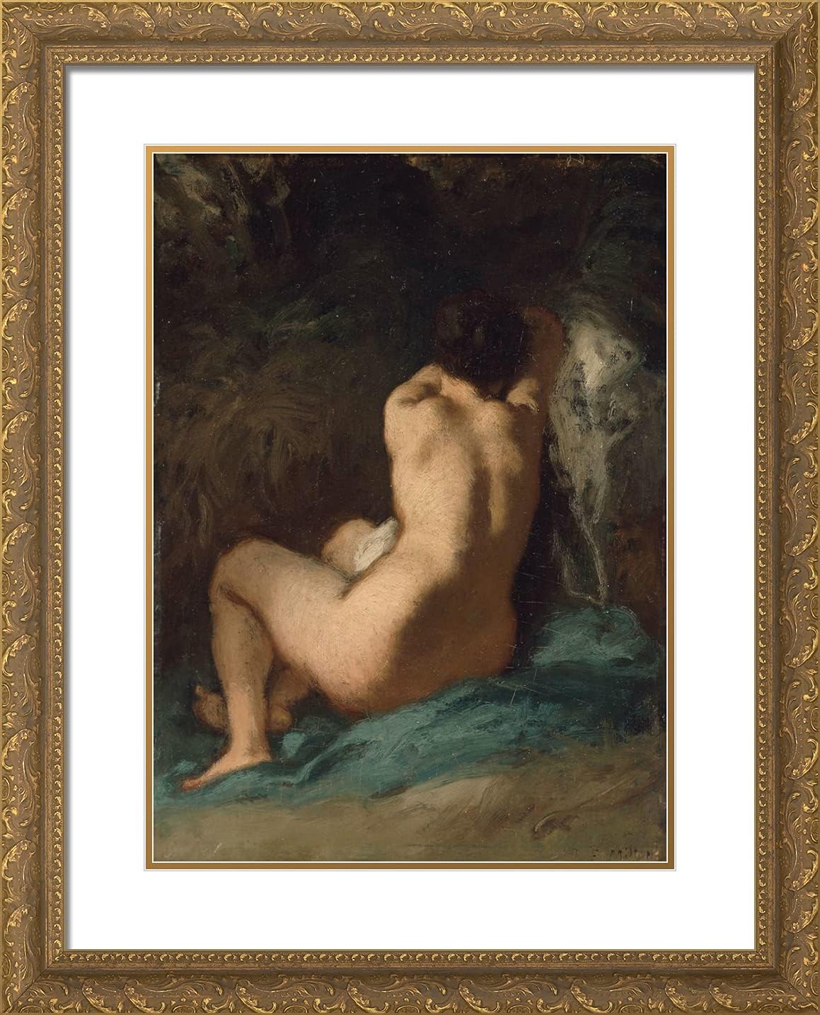 ArtDirect Millet, Jean-Francois 20x24 Black Modern Framed Art Print with Double Matting Titled: Seated Nude