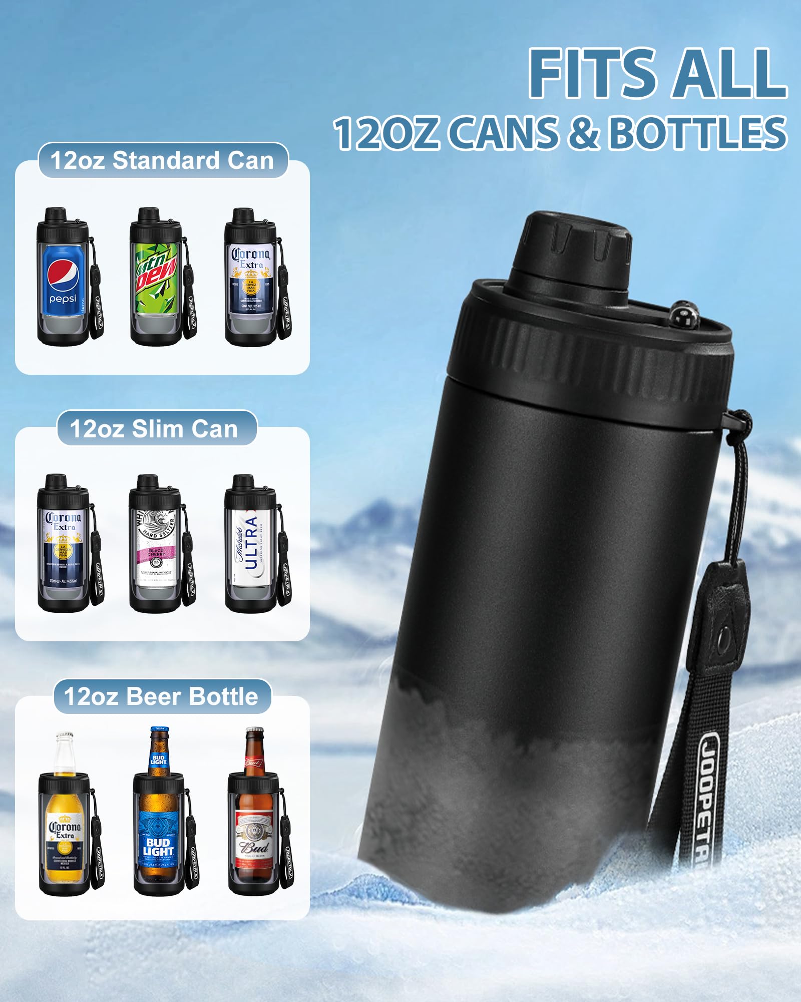JOOPETALK Universal-Dosenkühler mit Deckel, passend für alle 340 ml Dosen und Flaschen, 100 % auslaufsichere Wasserflasche, 4-in-1 isolierter Dosenkühler für Bier, Limonade und Energy-Drinks