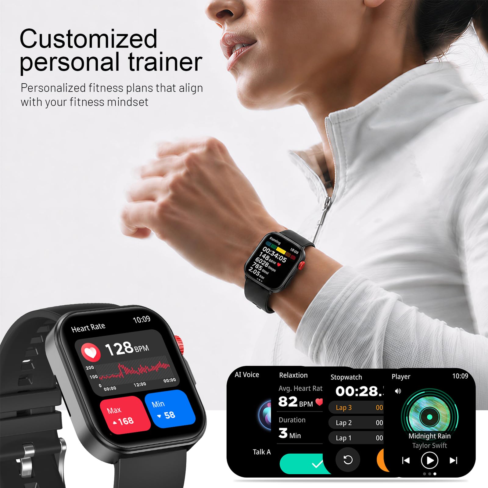 Smartwatch con Chiamate Display 1.83" 3 Cinturini Inclusi IP68 | IP68 100+ Sport, Chiamate BT Regalo Uomo Donna 3 Cinturini (Nero, Arancione, Verde militare)