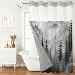 No Hook 3 in 1 Shower Curtain with Snap in Liner, Watercolor Blue Beige Flower Shower Curtain Set for Bathroom, Machine Washable Waterproof Polyester Fabric Curtain, 71Wx74H