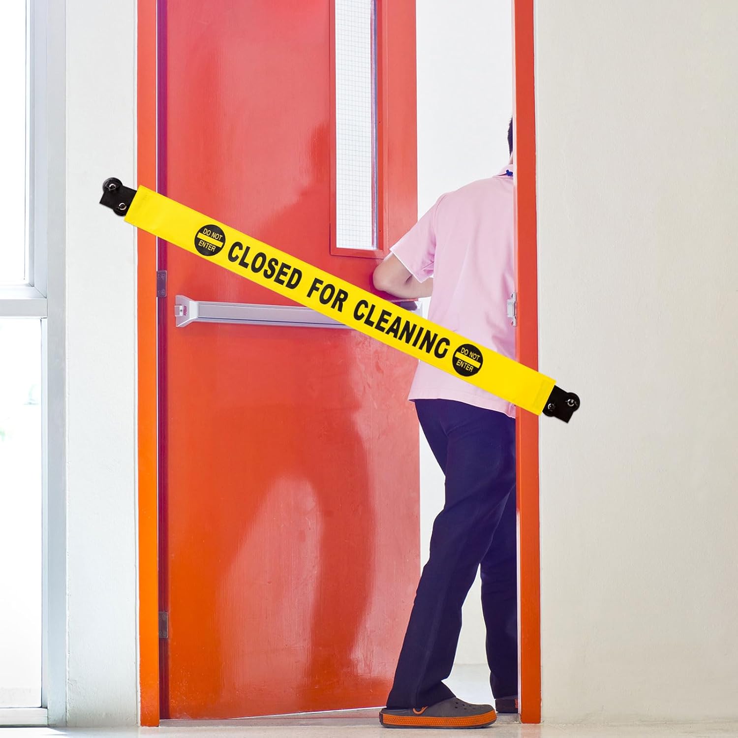 Barydat 8 Pcs Restroom Closed for Cleaning Sign with Magnetic Ends Nylon Bathroom Cleaning in Progress Sign Do Not Enter Magnetic with Suction Cup Hanger Banner for Door Business