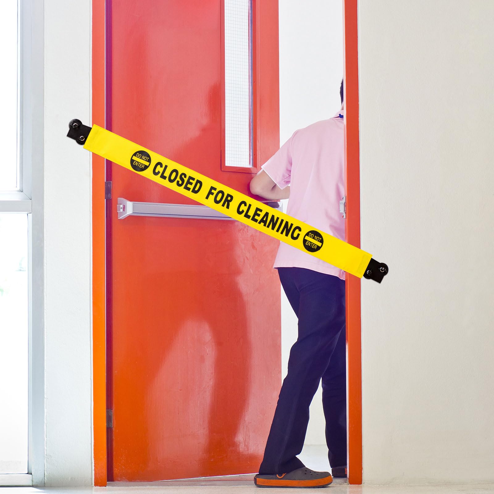 Barydat 2 Pcs Restroom Closed For Cleaning Sign With Magnetic Ends Nylon Bathroom Do Not Enter Magnetic Signs With Suction Cup Hanger Banner For Door - View #5