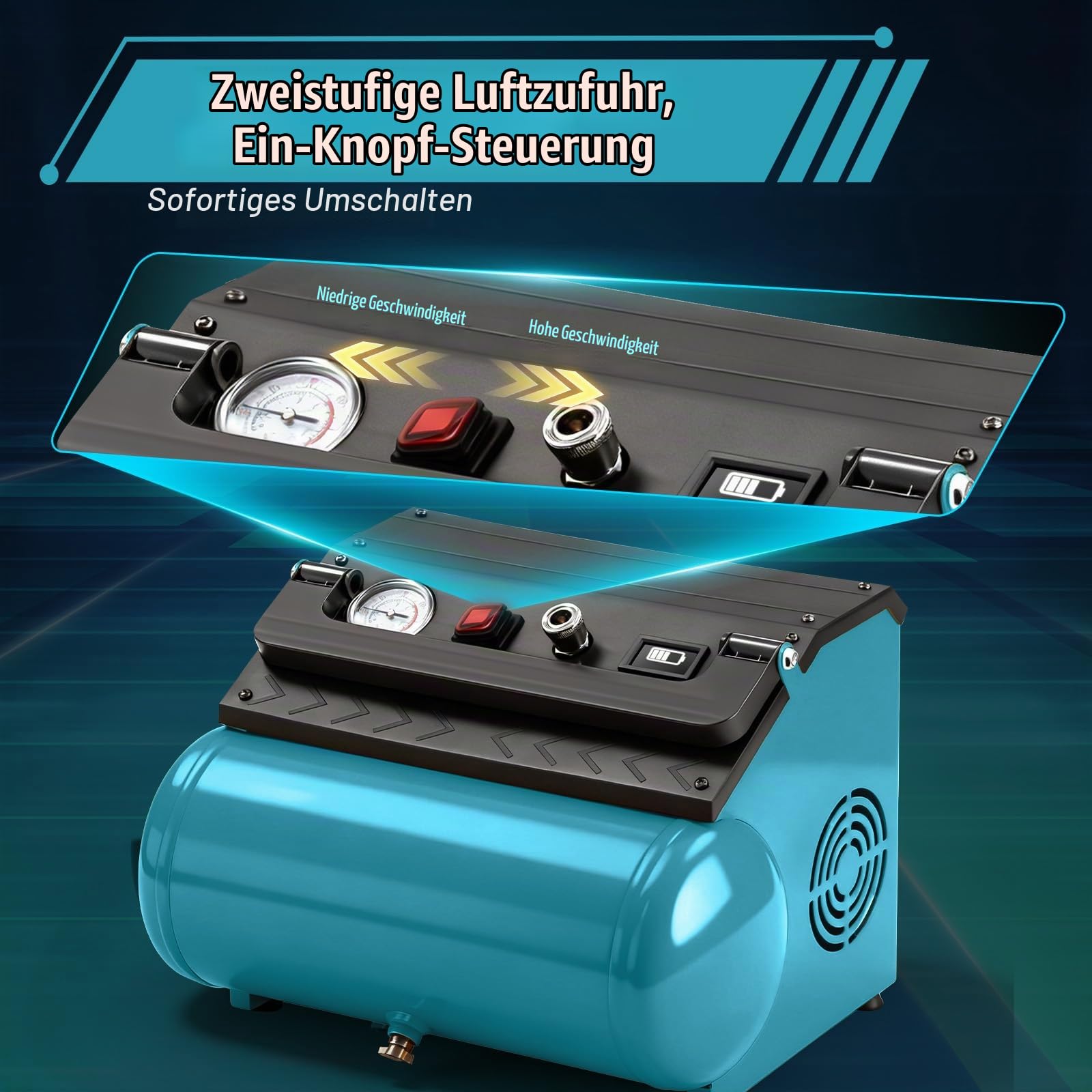 Akku Kompressor Druckluftkompressor Kompatibel mit Makita 18V, 8L Luftkompressor 8bar Arbeitsdruck mit Batterieanzeige Bürstenloser Motor, Schnell Aufblasen (Ohne Batterie & Ladegerät)