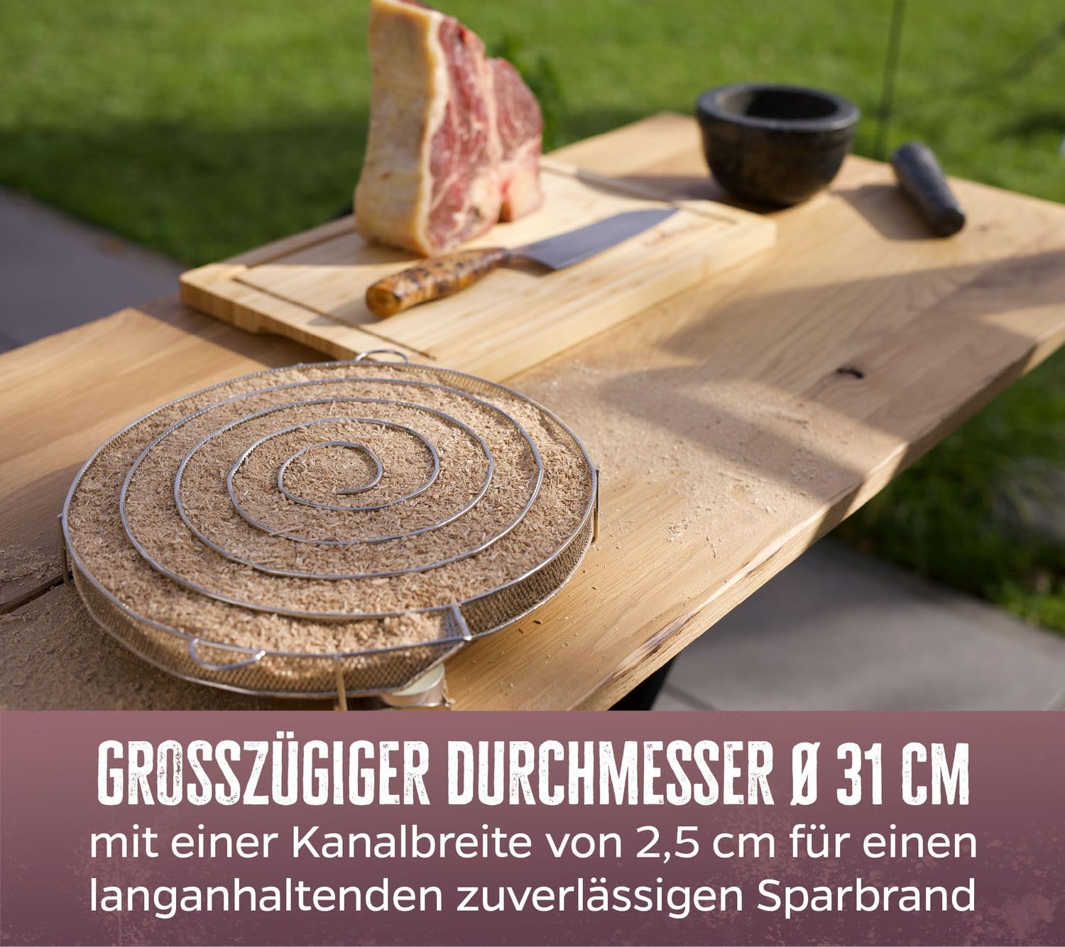 Grillfürst Kaltrauchgenerator - Rauchschnecke aus Edelstahl, runder Kaltraucherzeuger für Gas- und Kohlegrill sowie Räucherofen, XXL ø 31 cm