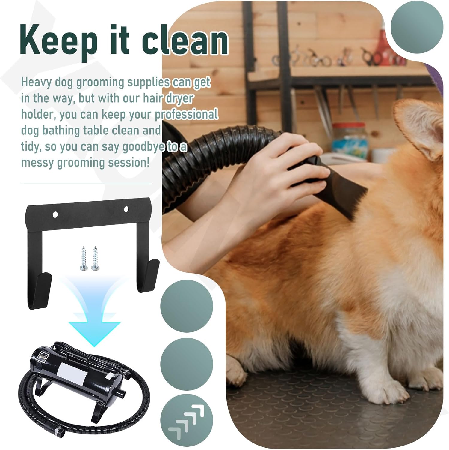 Dryer Wall Mount Bracket/Heavy Duty Pet Hair Dryer Holder Compatible with K9 Dryers and Dog Grooming Station-DogGrooming Supplies/Accessories (Black)